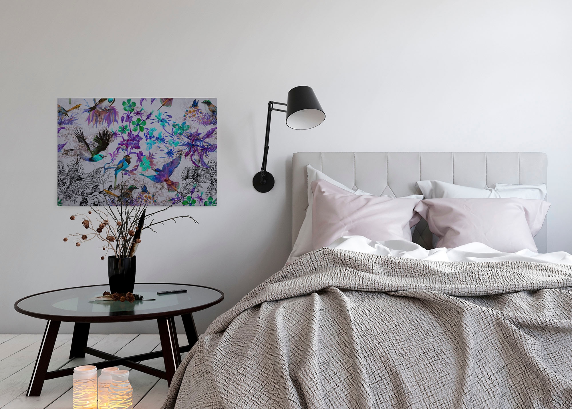 A.S. Création Leinwandbild »funky birds«, Kunst-Vögel-Kinder, (1 St.), Keilrahmen Bild mit Vögel Floral Leinwand-Bild Wohnzimmer modern Wand