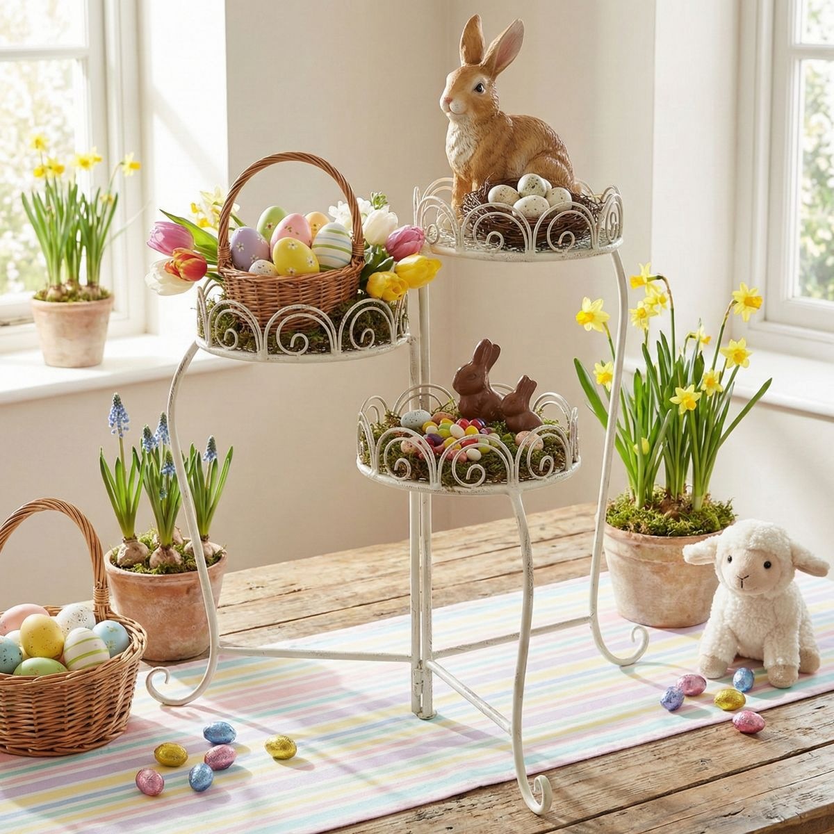 Blumenhocker AMBIENTE HAUS "3er Blumenständer - klappbar Antikweiß", weiß, B:32cm H:52cm T:32cm, Hocker, Blumenhocker