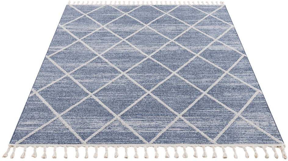 Carpet City Teppich »Art 2646«, rechteckig, 7 mm Höhe, Läufer, Kurzflor, mit Kettfäden, Rauten-Optik, Fransen