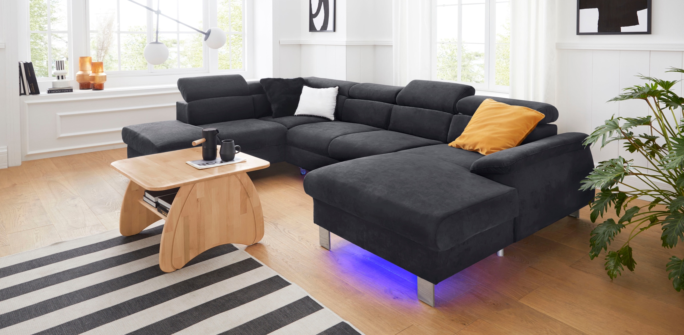 COTTA Wohnlandschaft »Komaris U-Form, B: 320 cm«, mit Kopfteilverstellung, optional Bettfunktion, Bettkasten & Licht