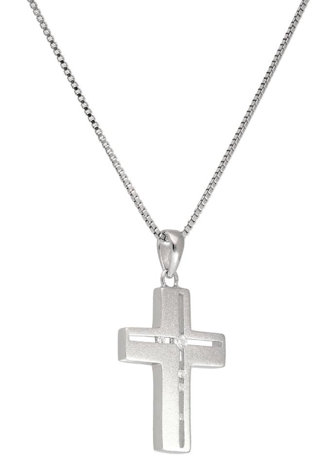 Firetti Kette mit Zirkonia im Kreuz, religiös, »Schmuck mit Glaube, Online-Shop kaufen satiniert«, Anhänger Geschenk