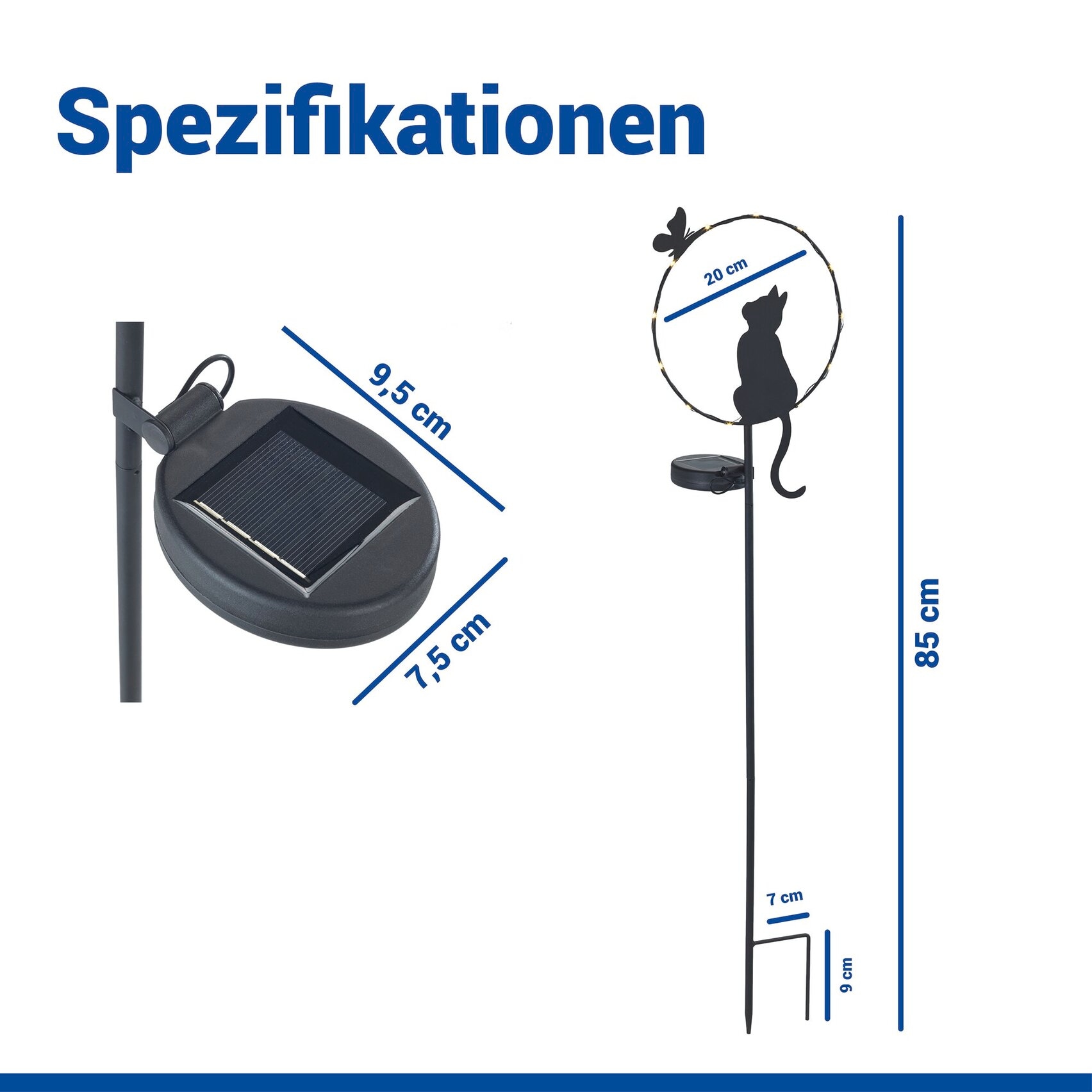 Maximex LED Gartenleuchte »Modell Katze und Schmetterling« Warmweiß solarbetriebener Gartenstecker, leuchtet bis zu 8 Stunden