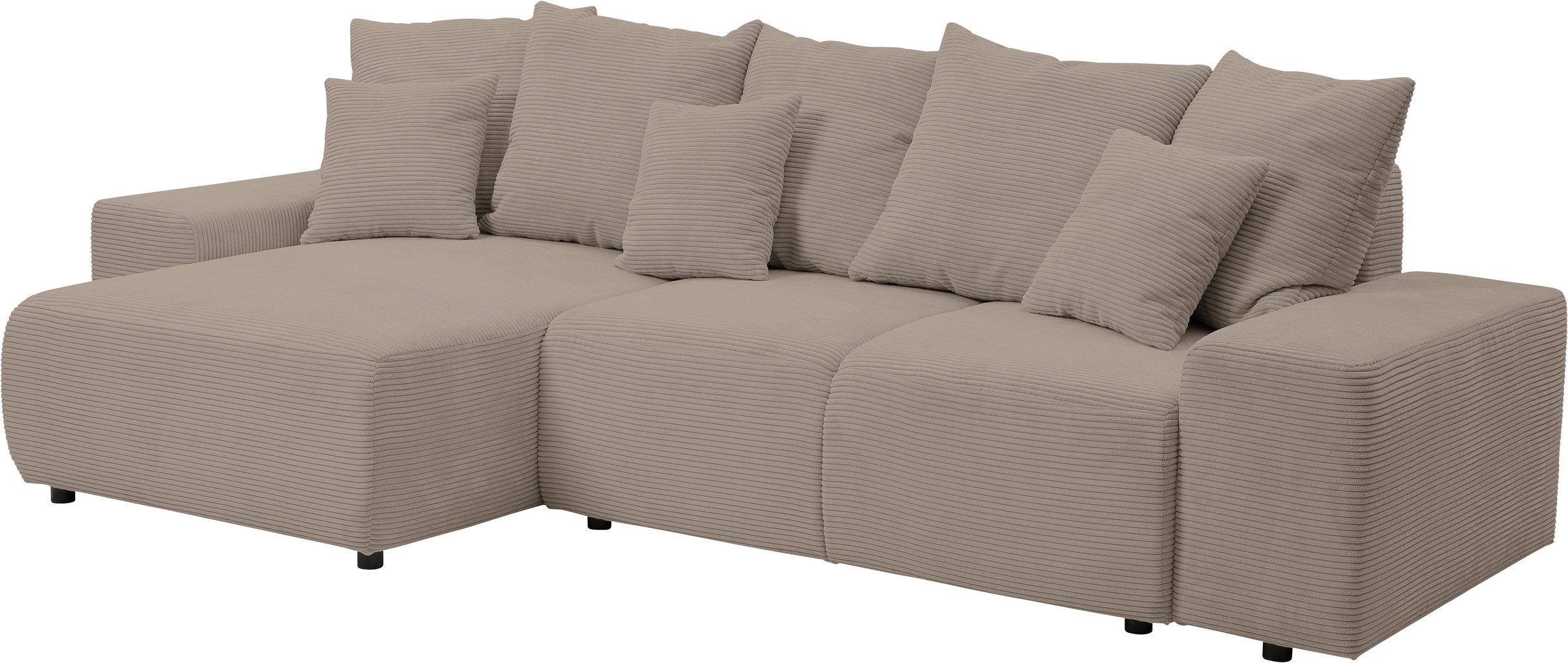 WERK2 Ecksofa »Riwa, modernes Sofa zum Kuscheln und Entspannen, Breite 300cm, L-Form«, Trendiges Ecksofa mit vielen Kissen, Schlaffunktion & Bettkasten