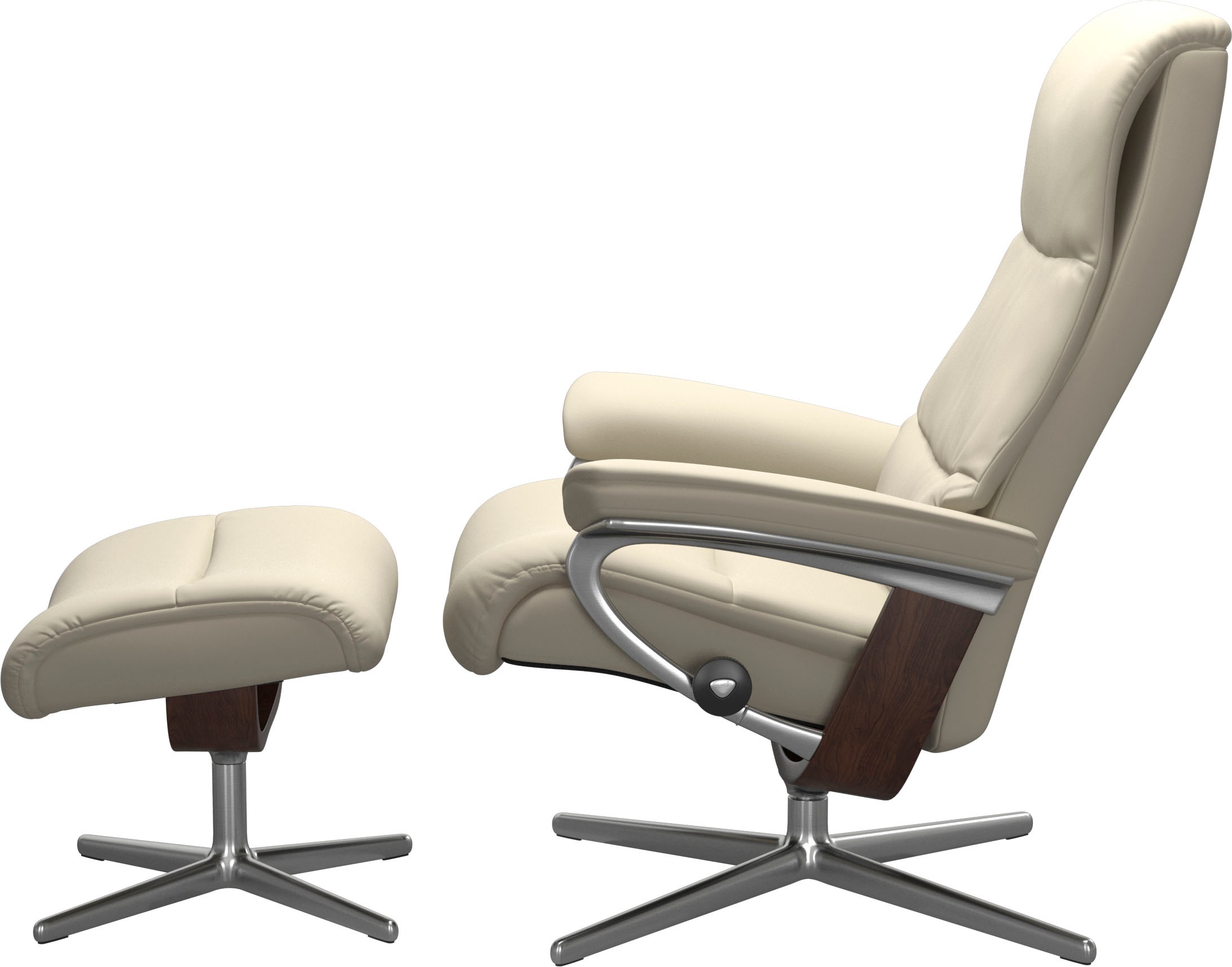 Stressless® Relaxsessel »View«, (Set, Relaxsessel mit Hocker), mit Hocker, mit Cross Base, Größe S, M & L, Holzakzent Braun