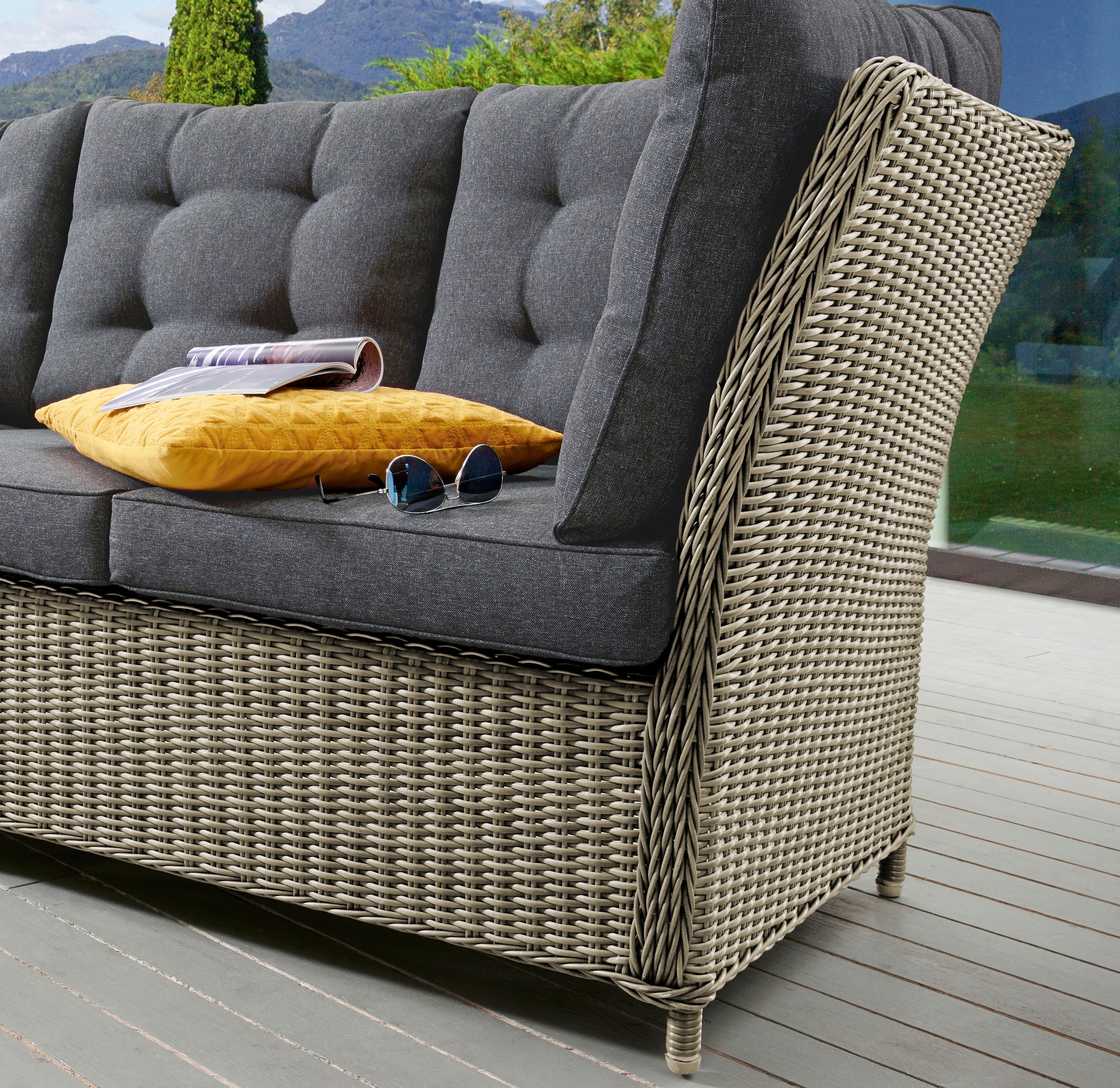 Destiny Loungesofa "PALMA", Aluminium, Polyrattan, 3er Bank, inkl. Auflagen günstig online kaufen