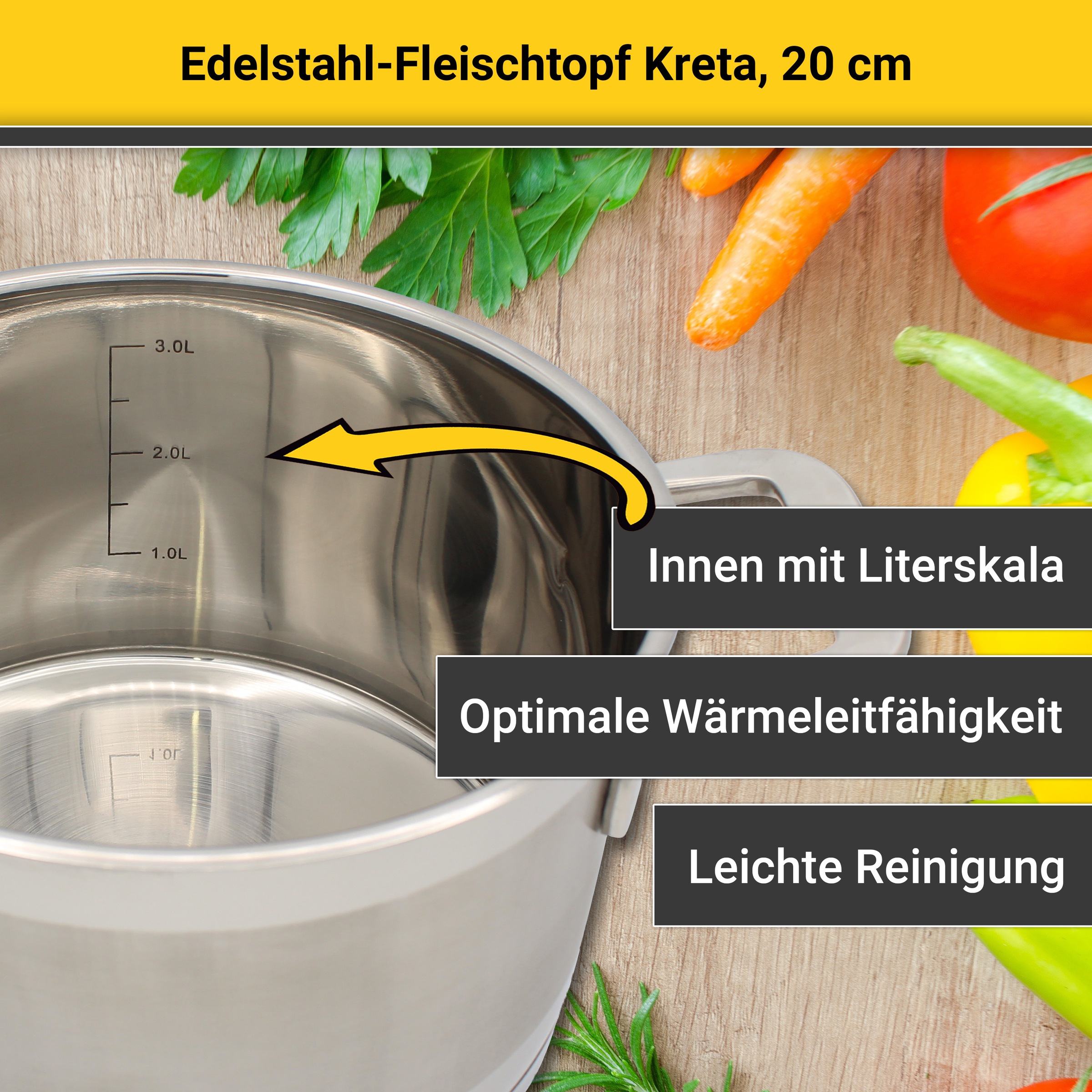 Krüger Fleischtopf »Kreta«, Edelstahl 18/10, (2 tlg.), mit Edelstahldeckel, für Induktions-Kochfelder geeignet