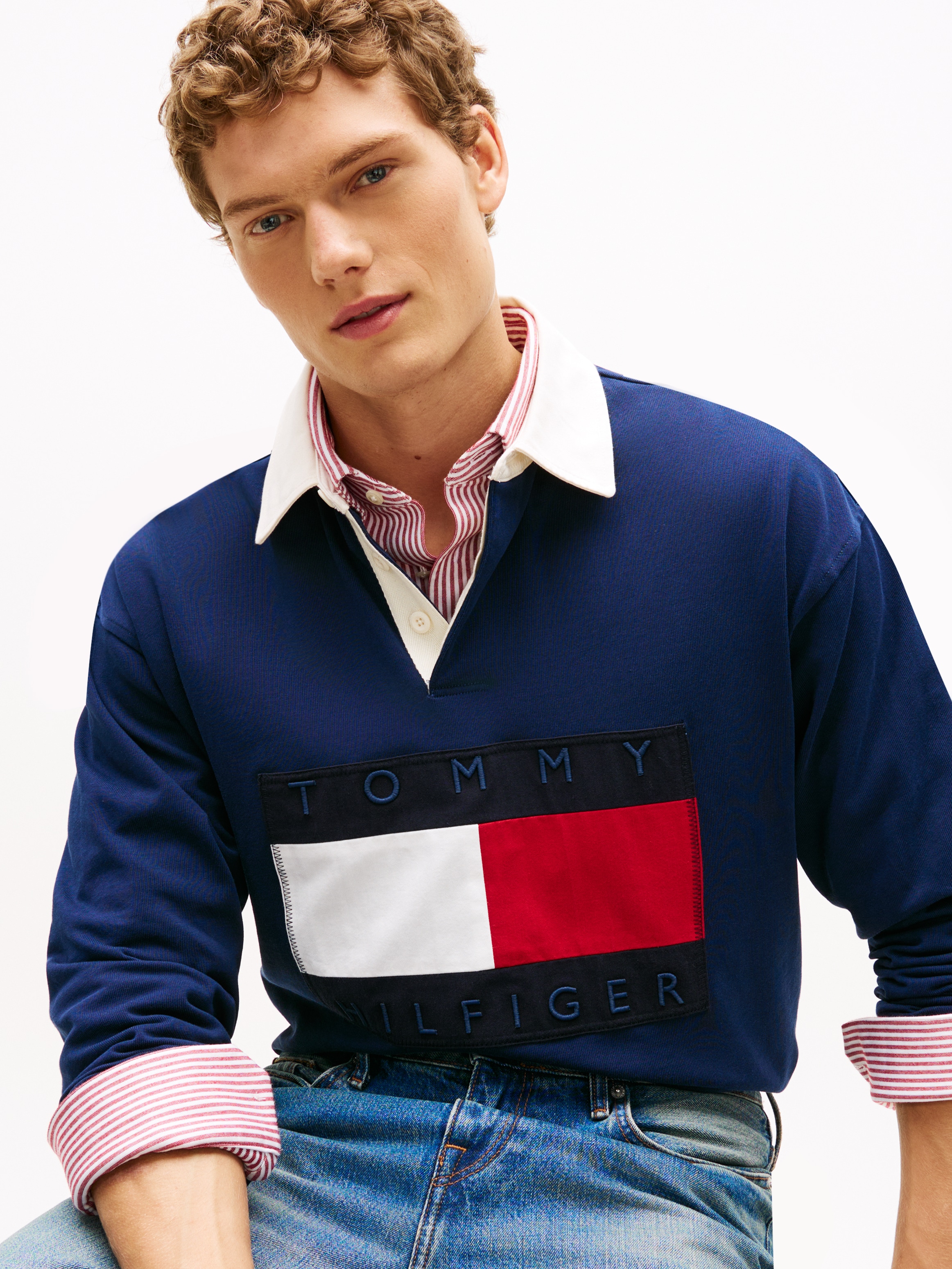 Tommy Hilfiger Sweatshirt »FLAG RUGBY«, Regular fit mit Polokragen Poloshirt Iconic Retro

