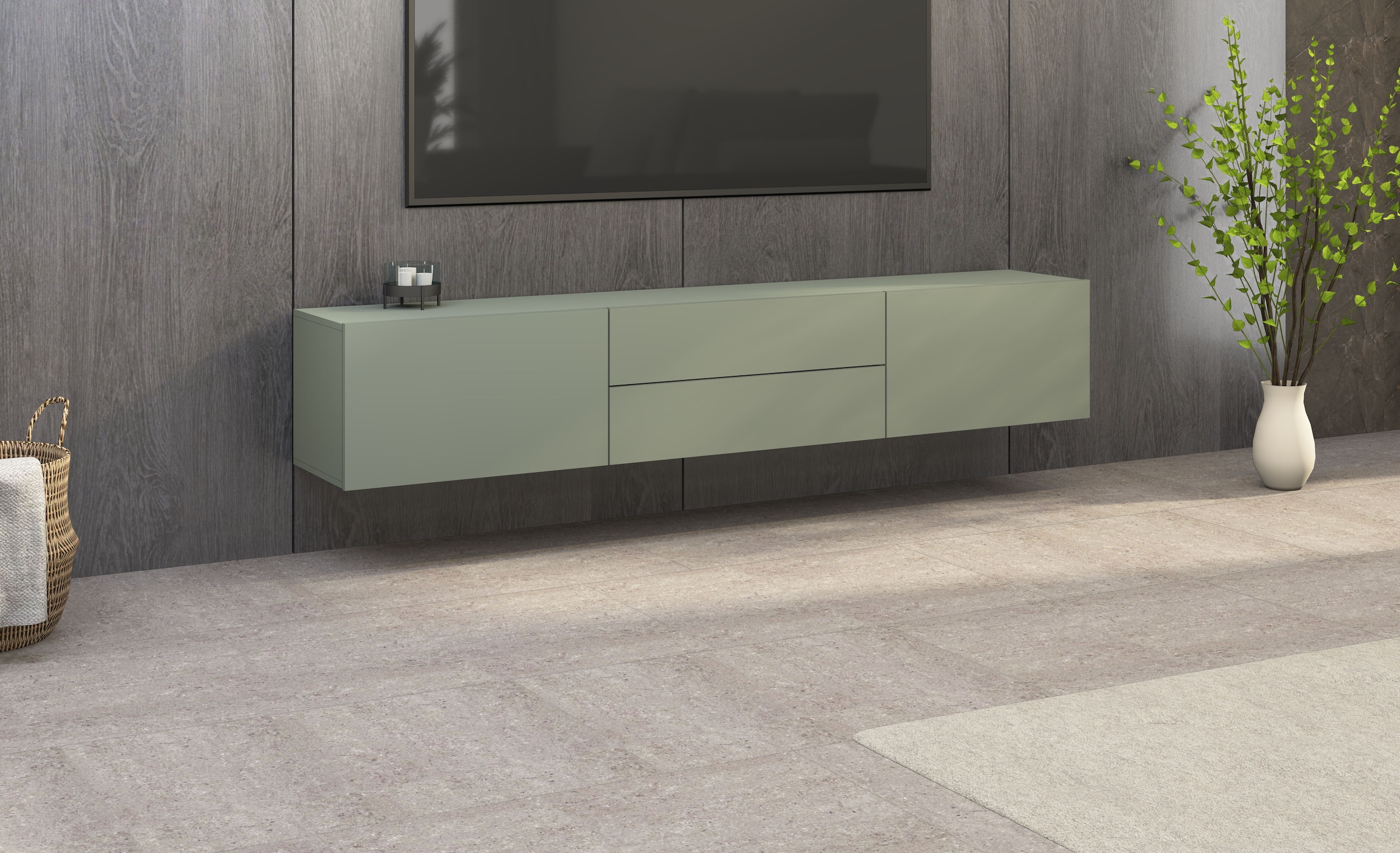 borchardt Möbel Lowboard »Sophia«, Breite 200 cm mit 2 Klappen und 2 Schubkästen, stehend und hängend