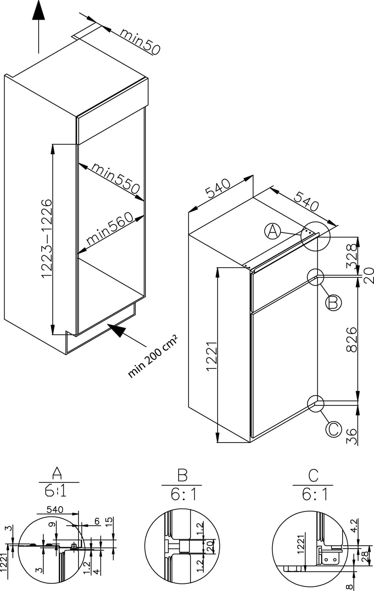 auf breit, EDTS 122,1 cm cm Einbaukühlgefrierkombination, Amica 54 Raten hoch, 372 kaufen 900, Abtauautomatik