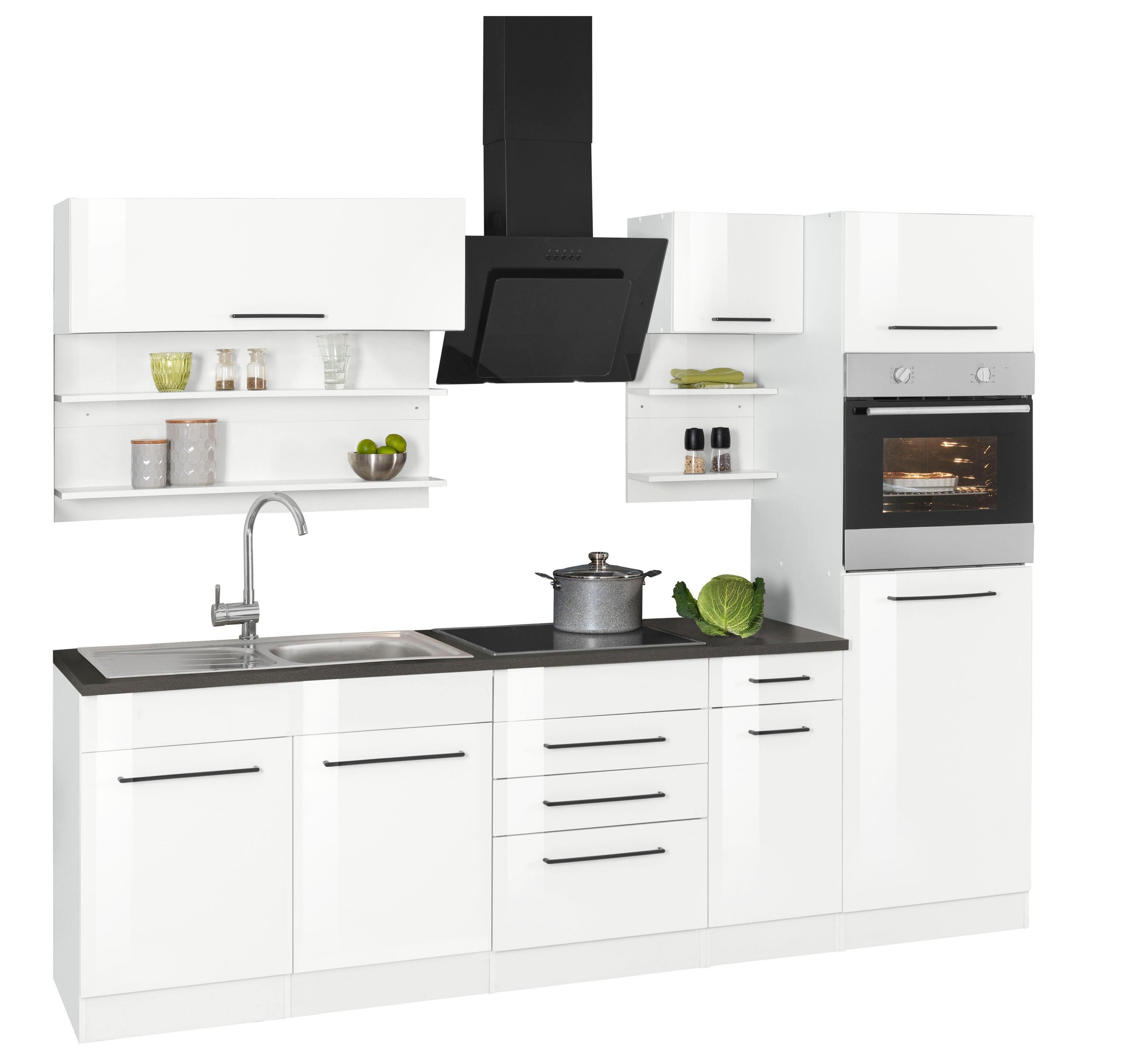 KOCHSTATION Küchenzeile »KS-Tulsa«, mit E-Geräten, Breite 270 cm, schwarze Metallgriffe, MDF Fronten