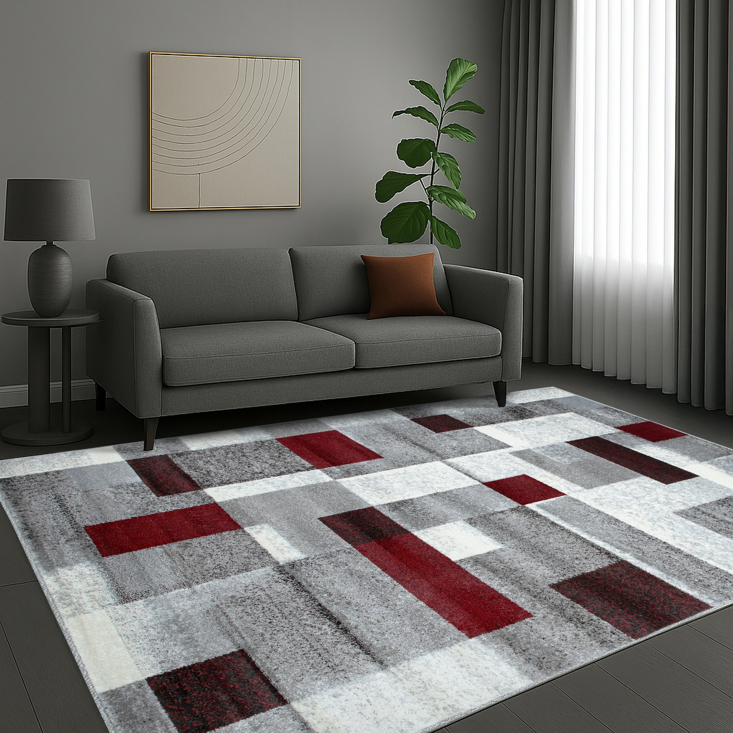 OTTO home Teppich »Corine« rechteckig 9 mm Höhe mit besonders weichem Flor, Kurzflor, modernes Karo-Design,