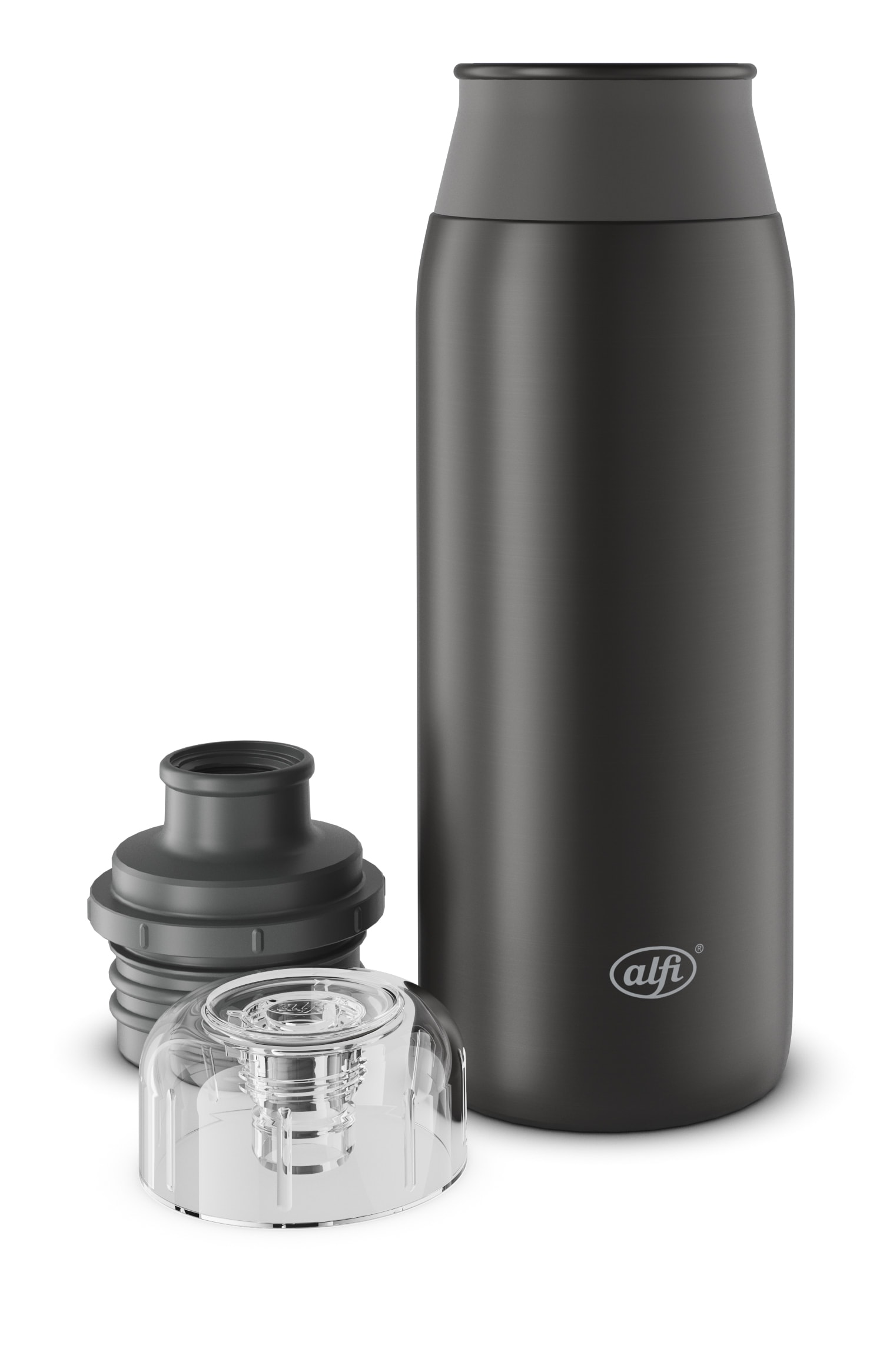 Alfi Trinkflasche »ELEMENT BOTTLE, Edelstahlkörper, spülmaschinenfest«, (1 tlg.), 0,6l, Free-Flow Trinksystem mit intuitivem Schraubverschluss
