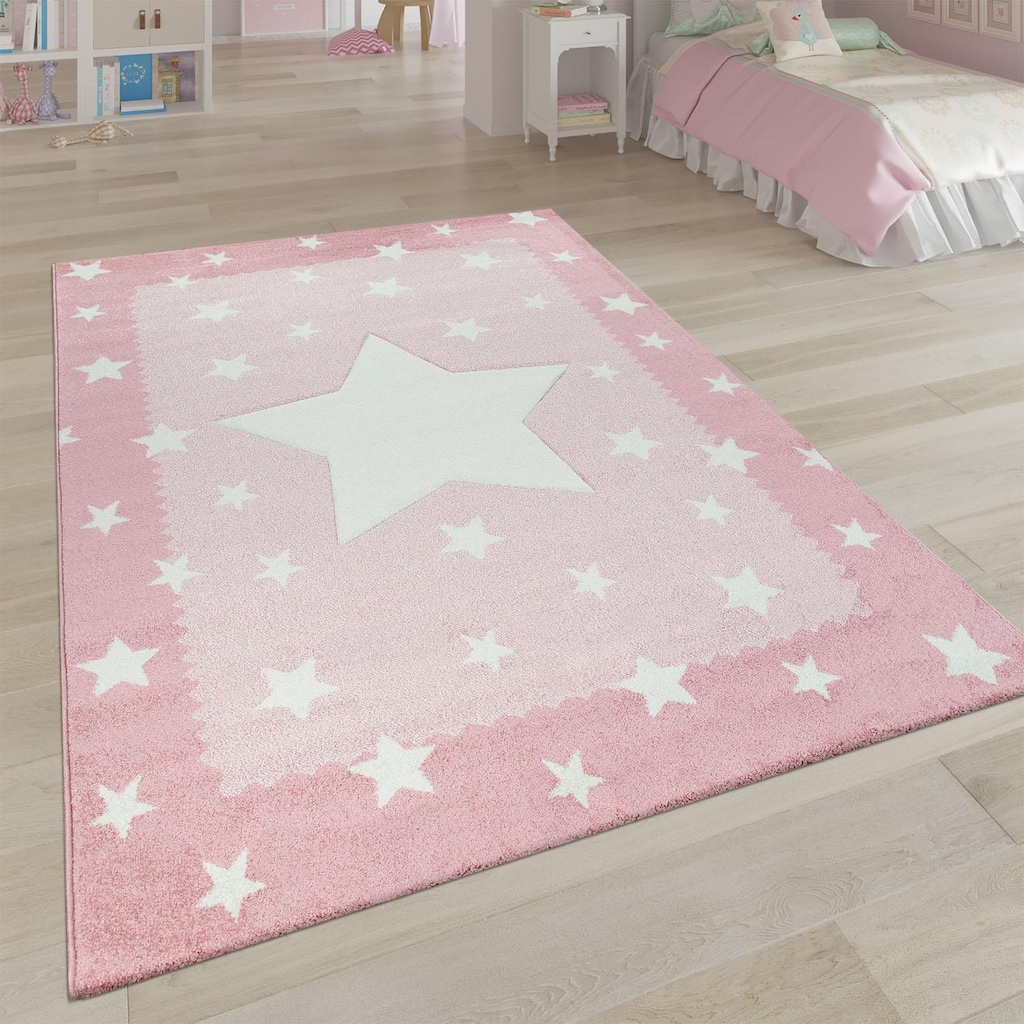Paco Home Kinderteppich »Ela 398«, rechteckig, 17 mm Höhe, 3D-Design, Motiv Sterne, Pastell-Farben, mit Bordüre, Kinderzimmer