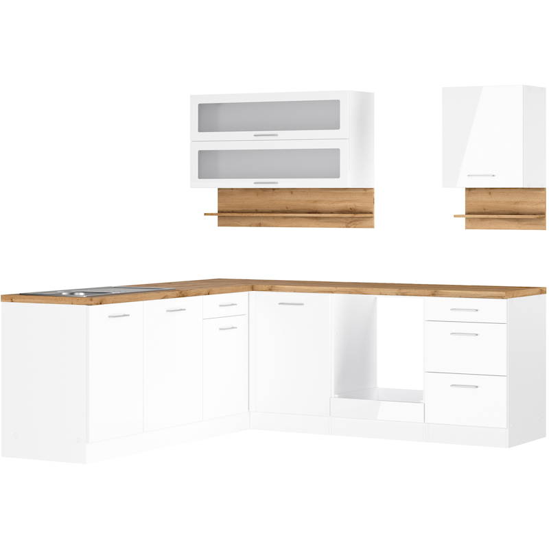 KOCHSTATION Winkelküche »KS-Milan« Stellbreite 220/220 cm, viel Stauraum, wahlweise mit E-Geräten Küche: weiß + Front: weiß Hochglanz + Korpus:...