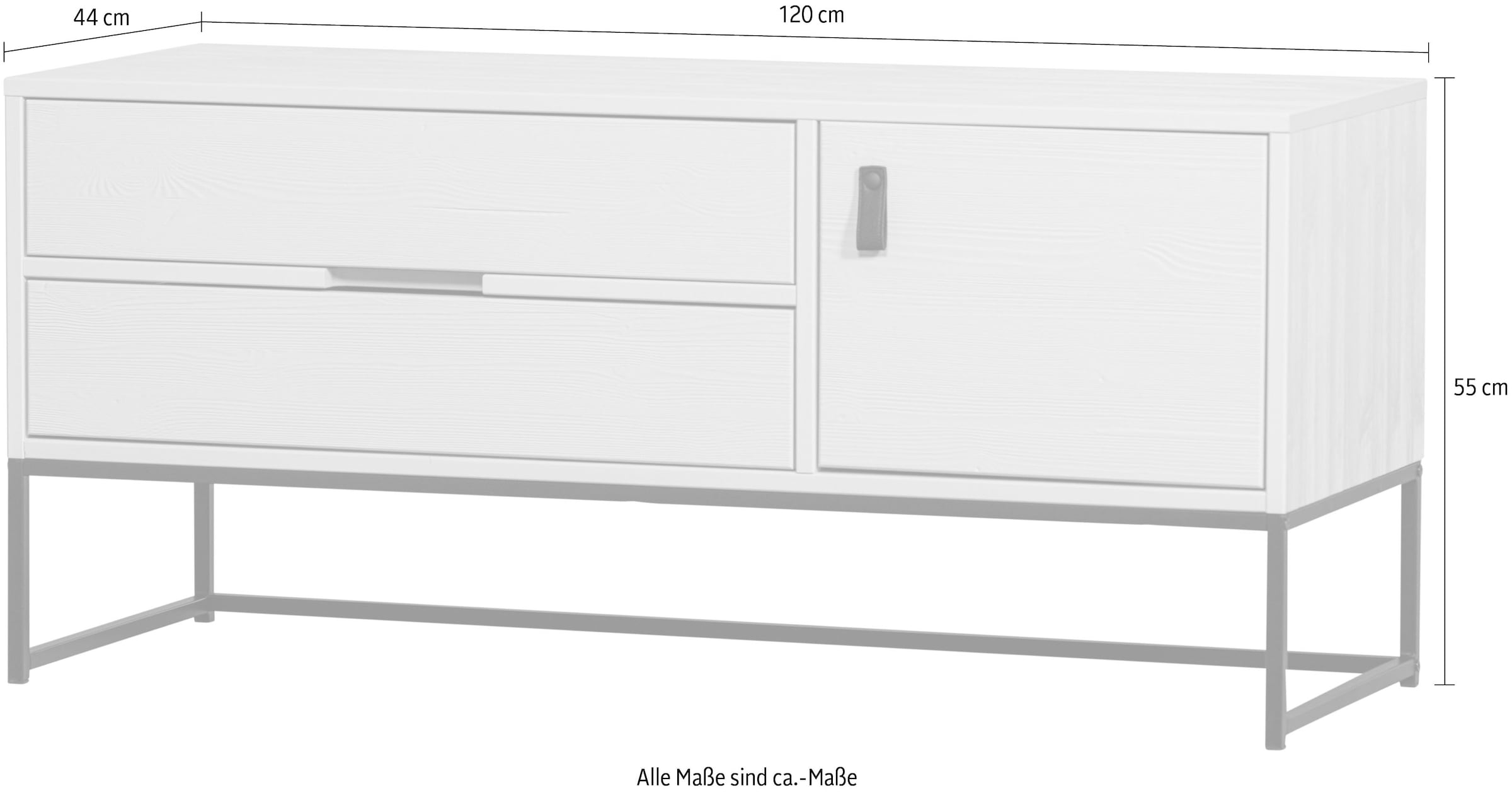 WOOOD TV-Board »Silas«, Kommode, 2 Schubladen und 1 Tür, viel Stauraum, Breite 120 oder 180 cm