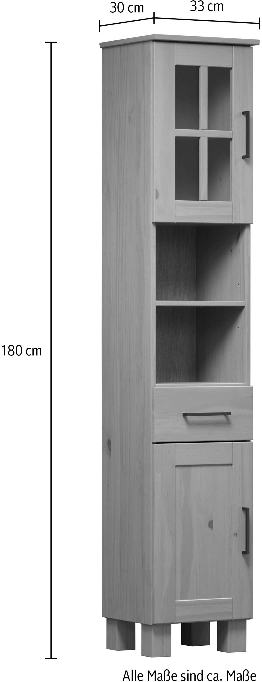 welltime Hochschrank »Ulea« 1 Stk. tlg. Badschrank aus Massivholz mit Schubkasten - Maße (B/T/H) 33/30/180 cm