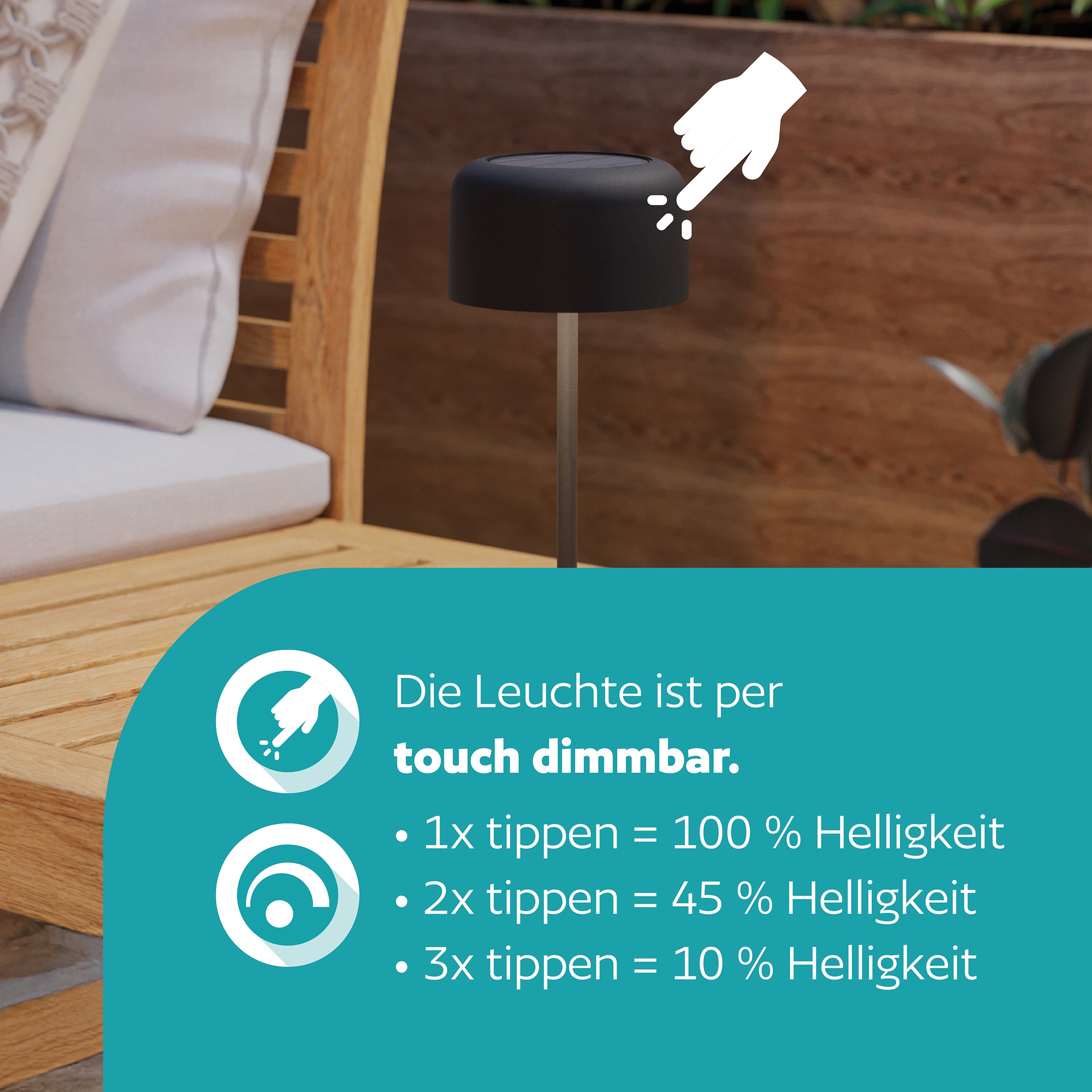 EGLO Tischleuchte »ROCCANOVA Tischlampe - Stahl - SOLAR-LED - 2,8W - IP44« LED-Modul 1 Stk. Warmweiß Solarleuchte, Außentischleuchte, Akku, Leselampe, H30 x Ø13,5 cm