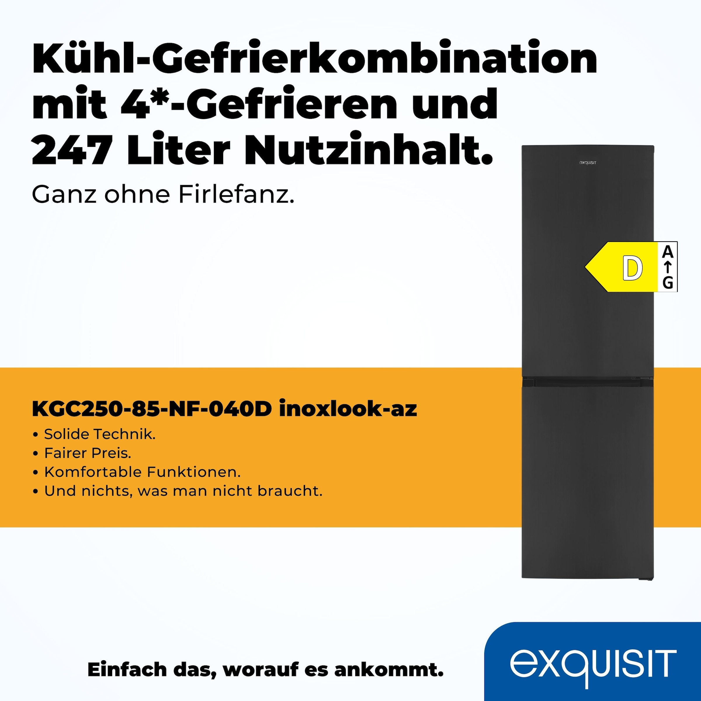 exquisit Kühl-/Gefrierkombination »KGC250-85--040D inoxlook-az«