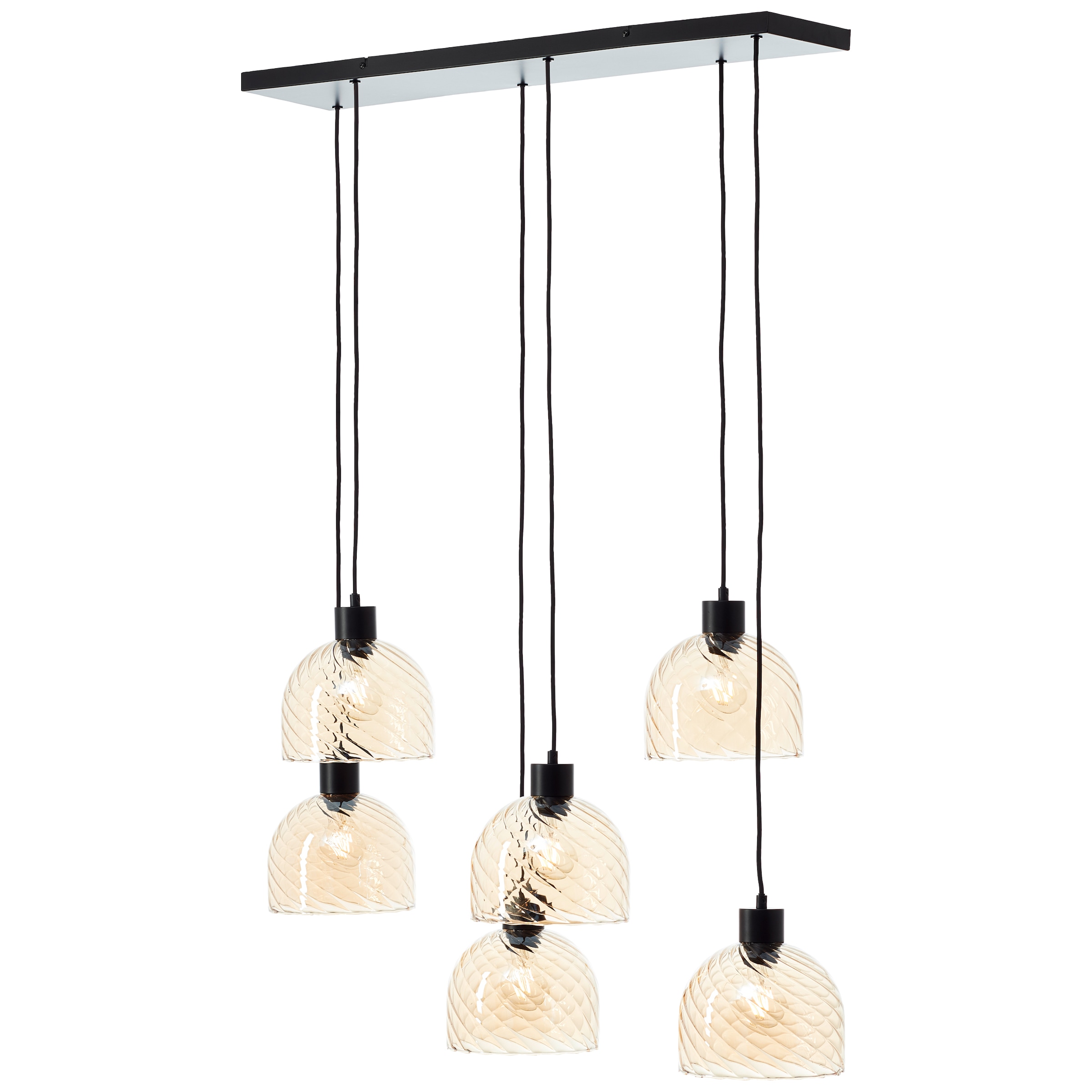 Brilliant Pendelleuchte »Casto«, 6 flammig, Leuchtmittel E27 | ohne Leuchtmittel, 150 x 30 x 94 cm, 6 x E27-Fassung, kürzbar, bernsteinfarbene Gläser