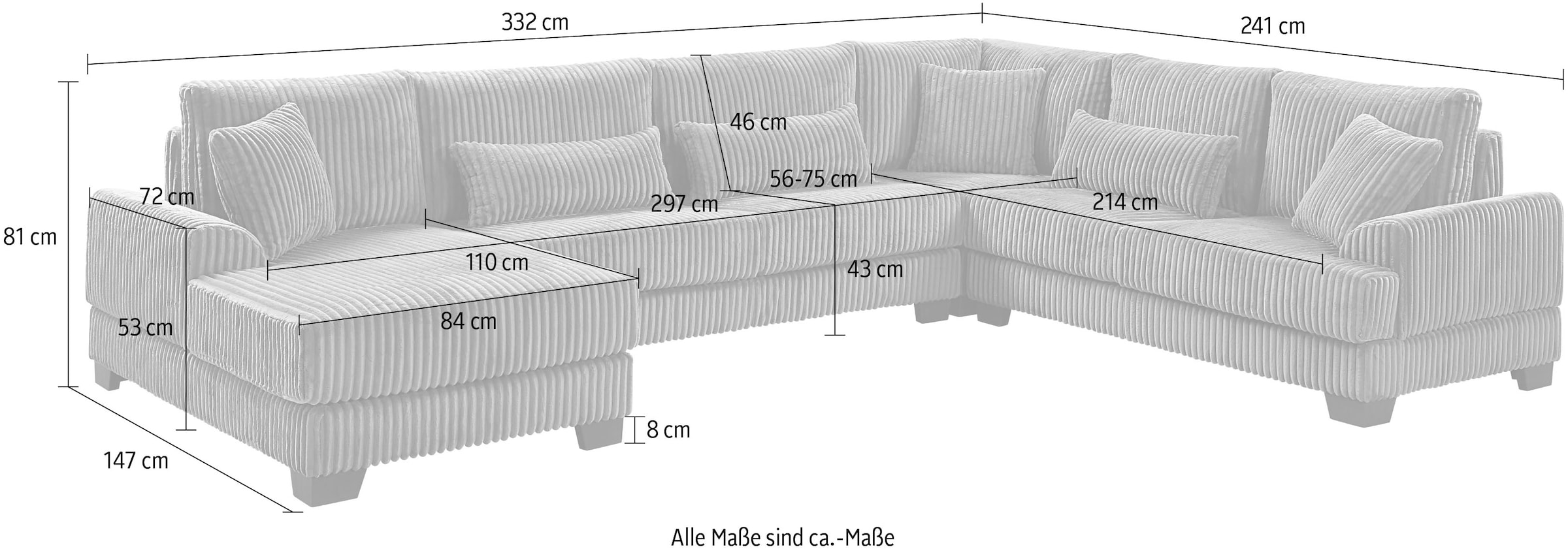 ATLANTIC home collection Wohnlandschaft, weicher XXL-Cordbezug, inklusive 6 Zierkissen
