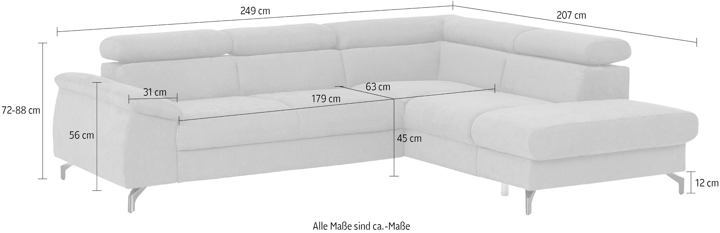 COTTA Ecksofa »Kitty L-Form, B: 249 cm«, mit Kopfteilverstellung, optional Bettfunktion & Bettkasten
