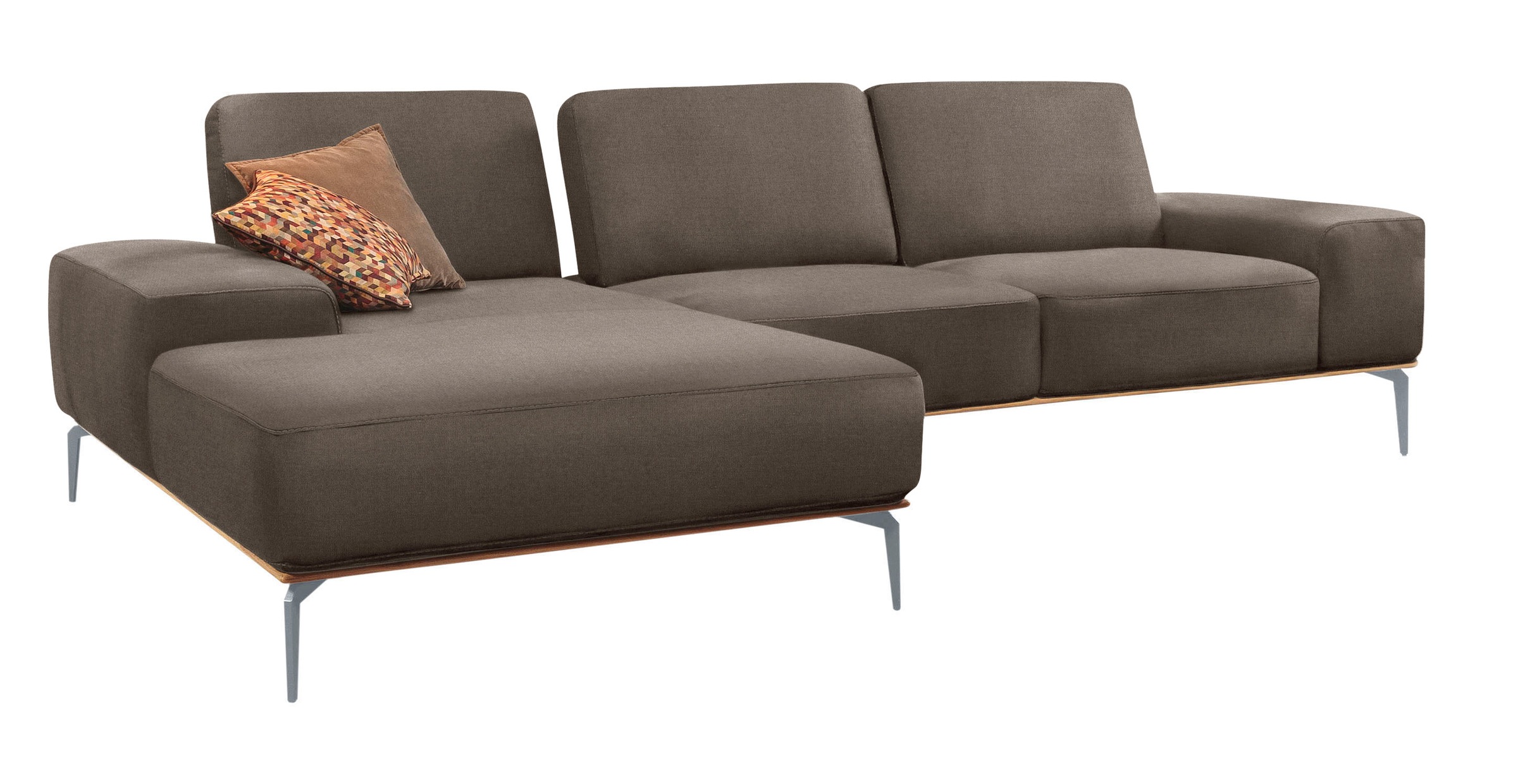 W.SCHILLIG Ecksofa »run, Designsofa mit tollem Sitzkomfort, bequem, L-Form«, mit elegantem Holzsockel, Füße in Silber matt, Breite 319 cm