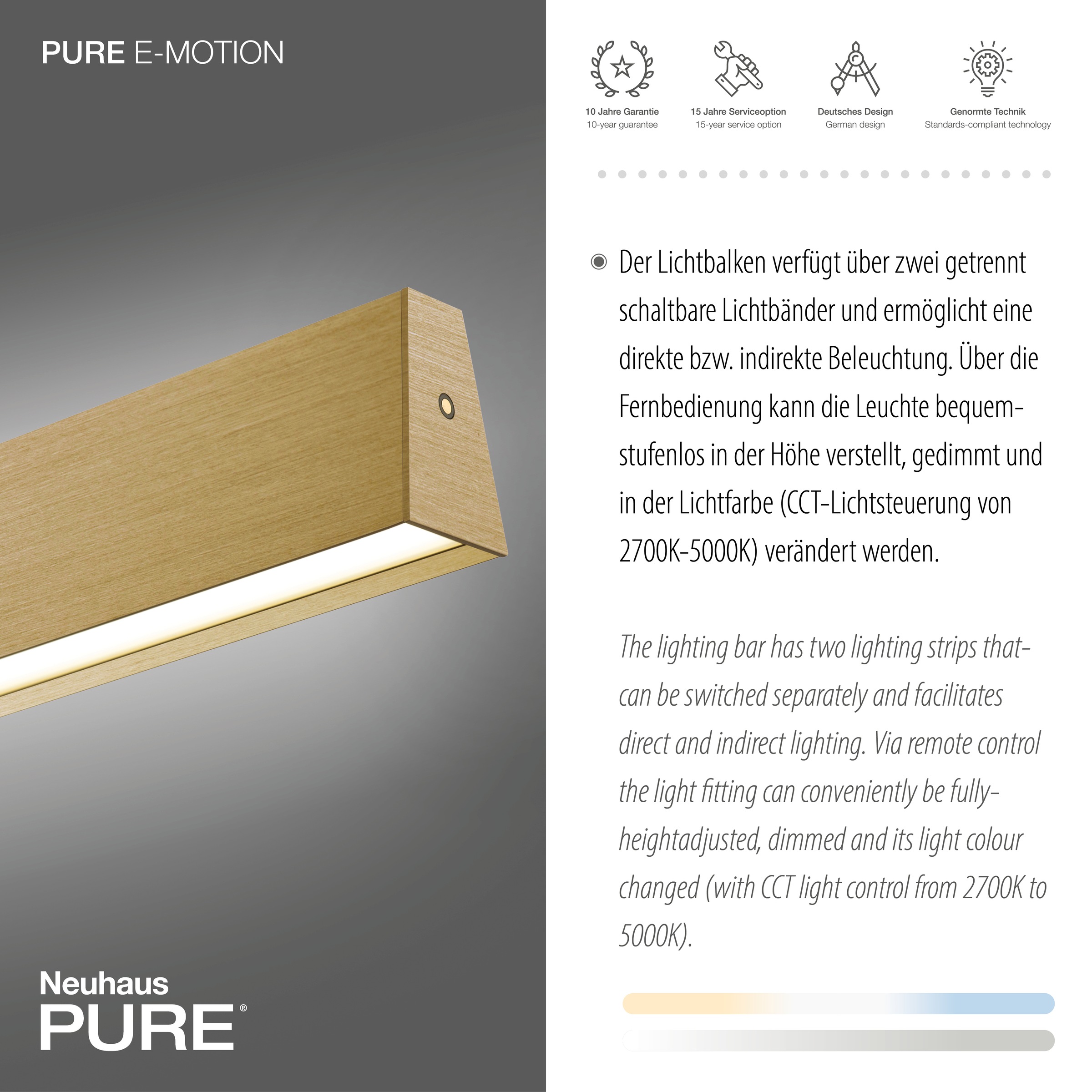 Neuhaus PURE LED Pendelleuchte »PURE E-Motion« LED-Board 1 Stk. warmweiß - kaltweiß e-LIFT® Funktion, CCT, dimmbar, Up-&Downlight
