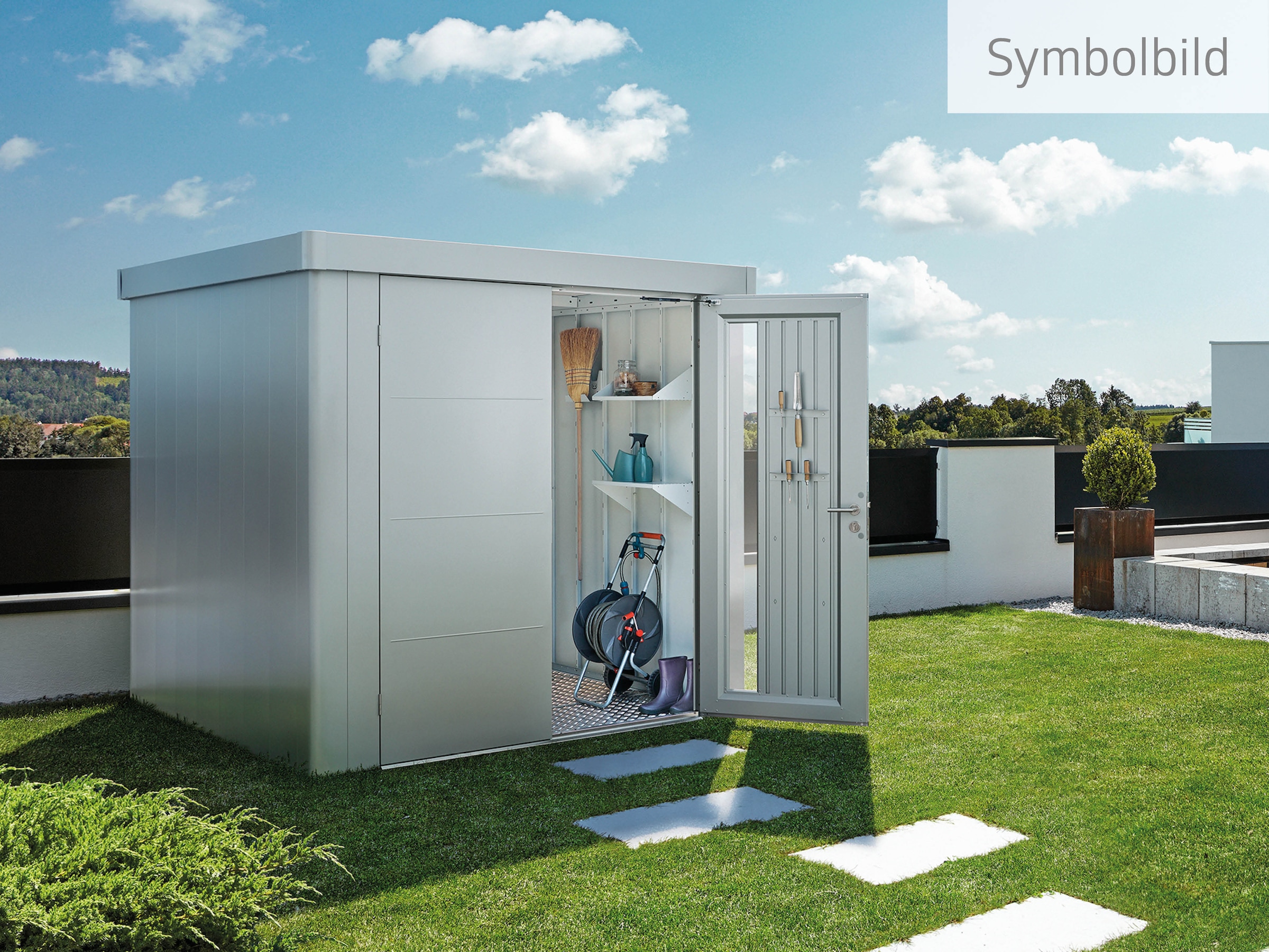 Biohort Gerätehaus »NEO Gr. 4D, verschiedene Farben«, stylisches Gartenhaus mit Flachdach