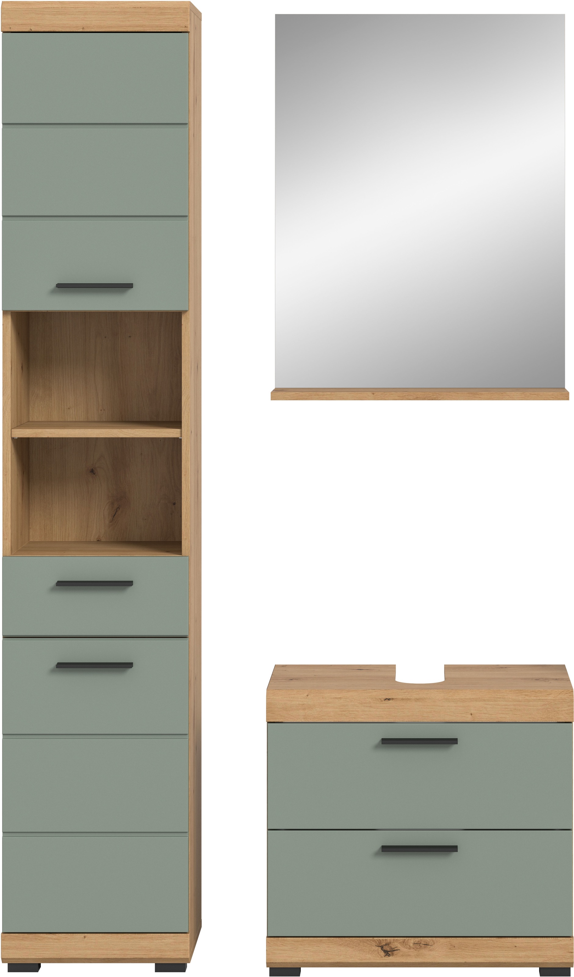 INOSIGN Badmöbel-Set »Siena, 3 teilig, bestehend aus:«, (Set), Hochschrank, Waschbeckenunterschrank, Spiegel