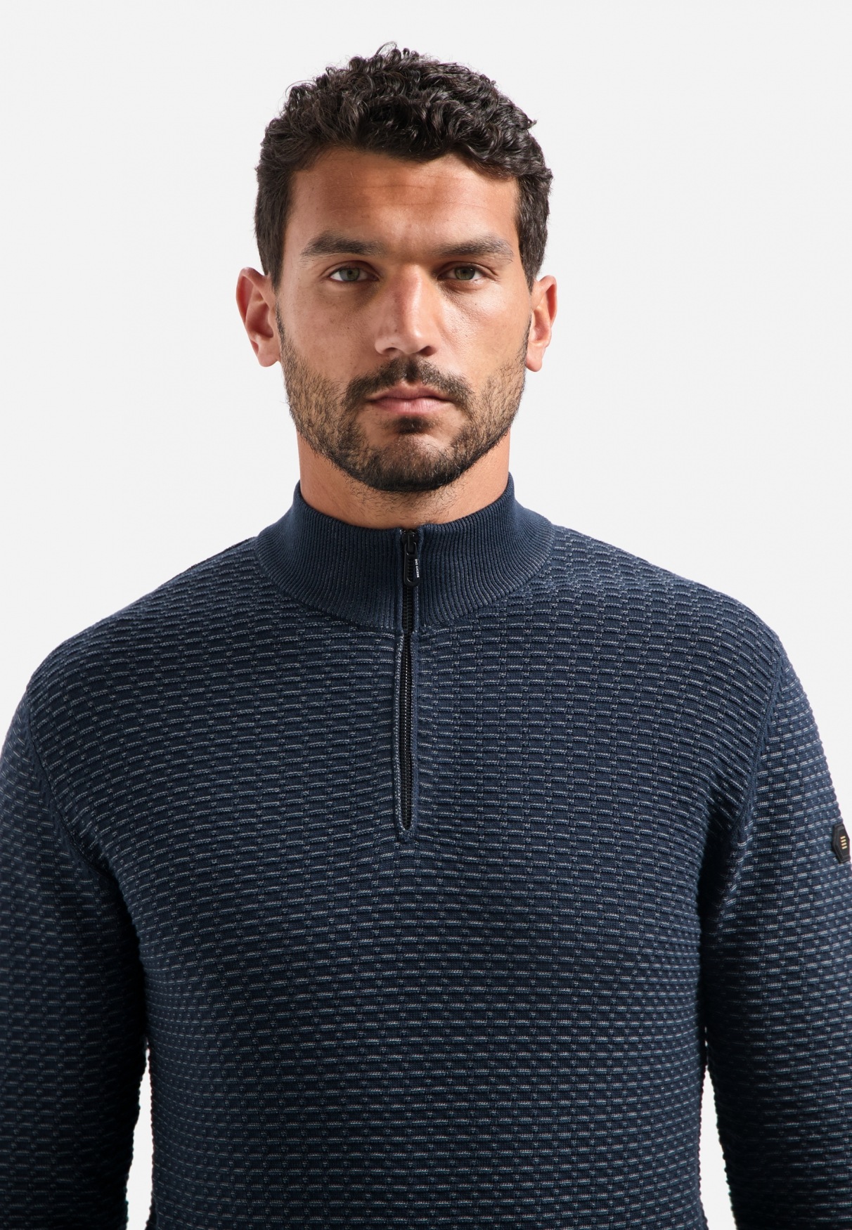 NO EXCESS Stehkragenpullover »No Excess Waffelstrickpullover mit Half-Zip«