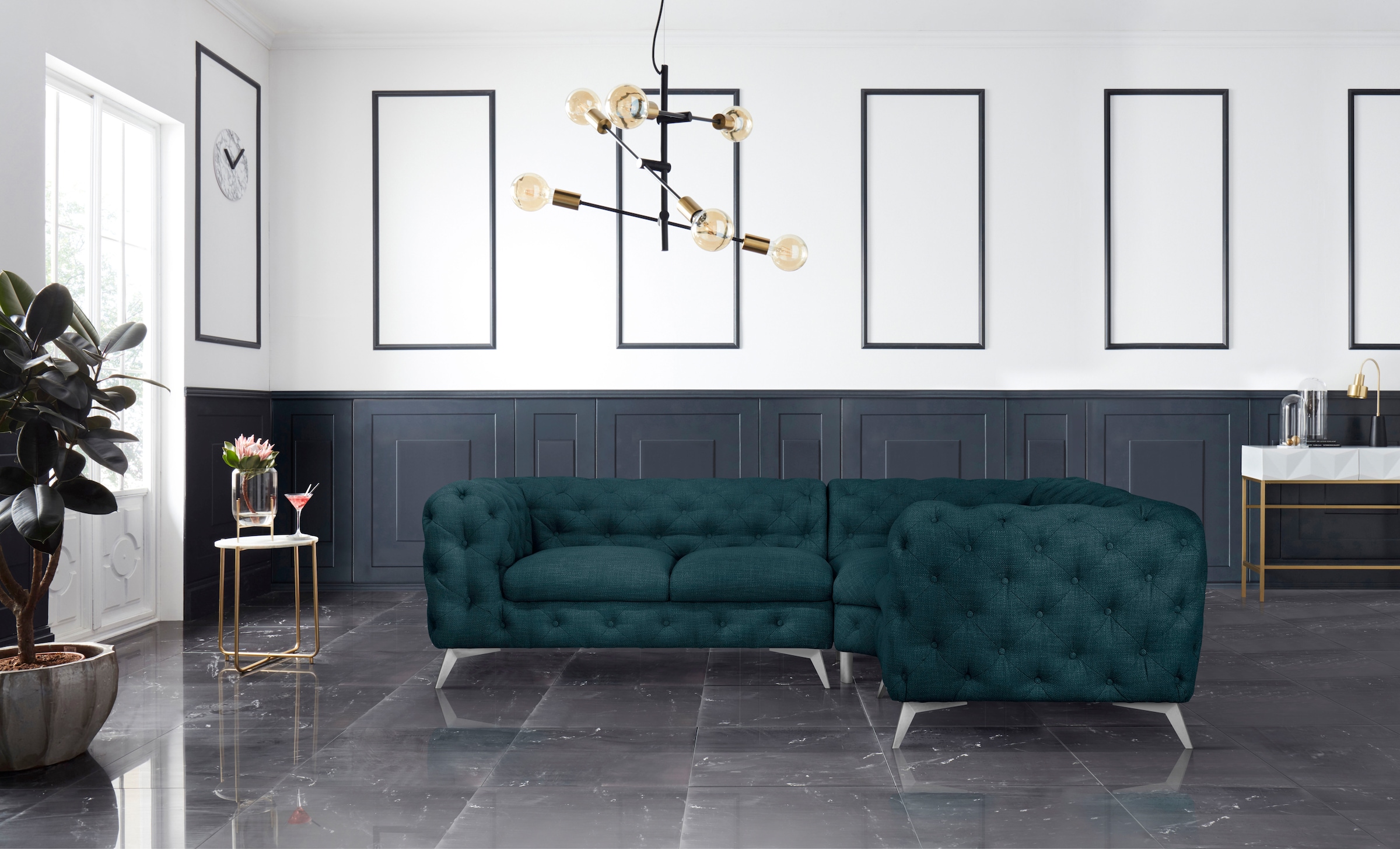 Leonique Chesterfield-Sofa »Ecksofa GLYNIS L-Form mit Wellenunterfederung, günstig online kaufen