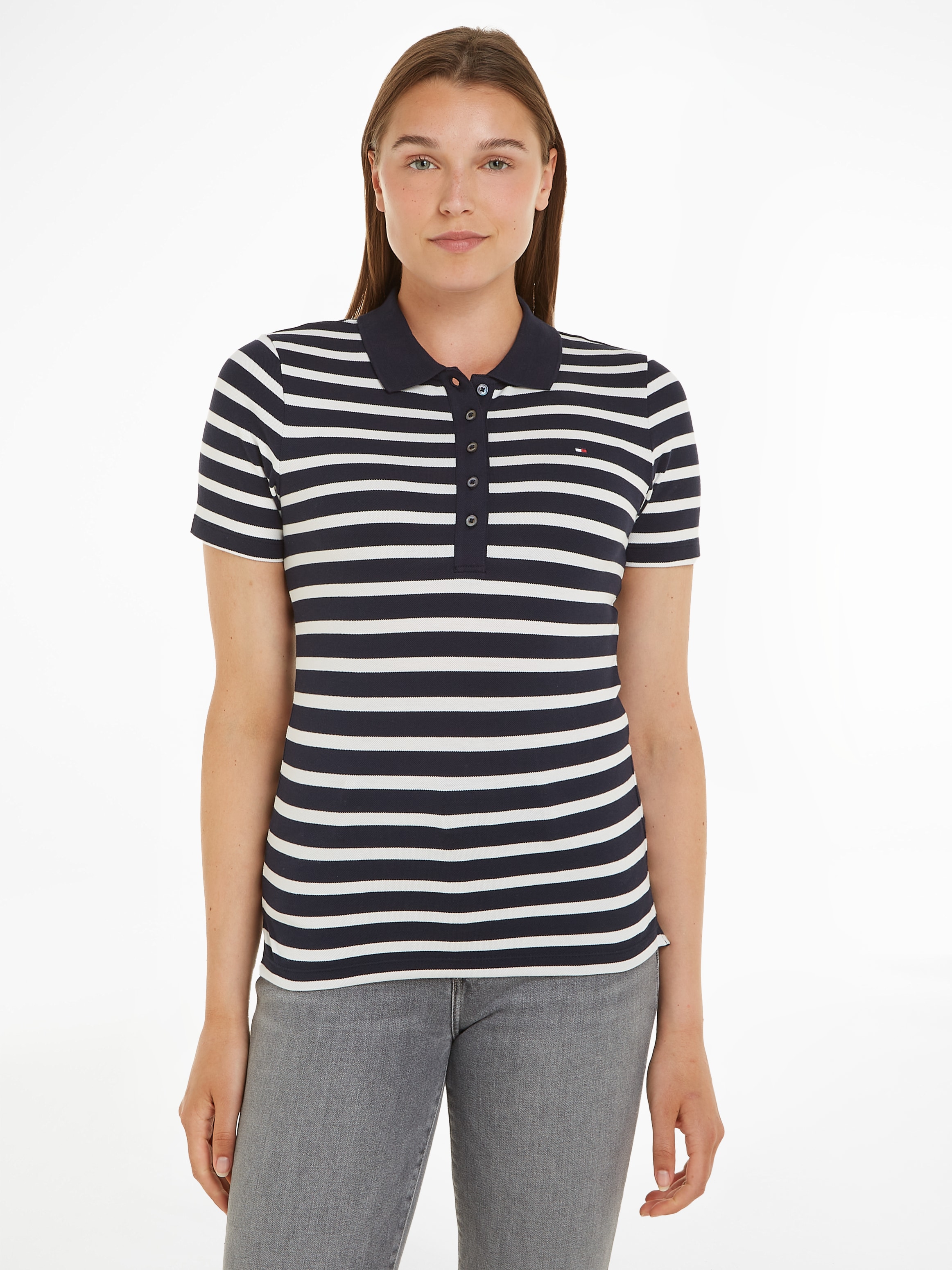 Tommy Hilfiger Poloshirt »1985 SLIM PIQUE STRIPE POLO SS«, mit dezenter Tommy Hilfiger Logostickerei