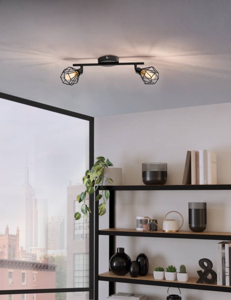 EGLO Deckenspot »ZAPATA 1«, 2 flammig, Leuchtmittel G9 | LED wechselbar, Deckenleuchte, Deckenspot aus Stahl, Schwarz, Glas: amber, Fassung: G9
