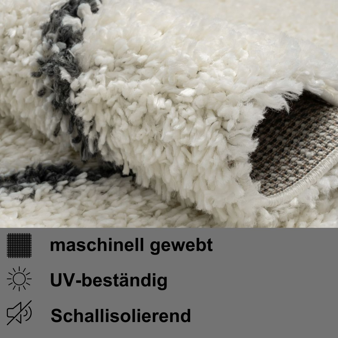 Myflair Möbel & Accessoires Hochflor-Teppich »My Shaggy Raute«, rund, 37 mm Höhe, Shaggy, Scandi Rauten Design, leicht glänzend, extra flauschig