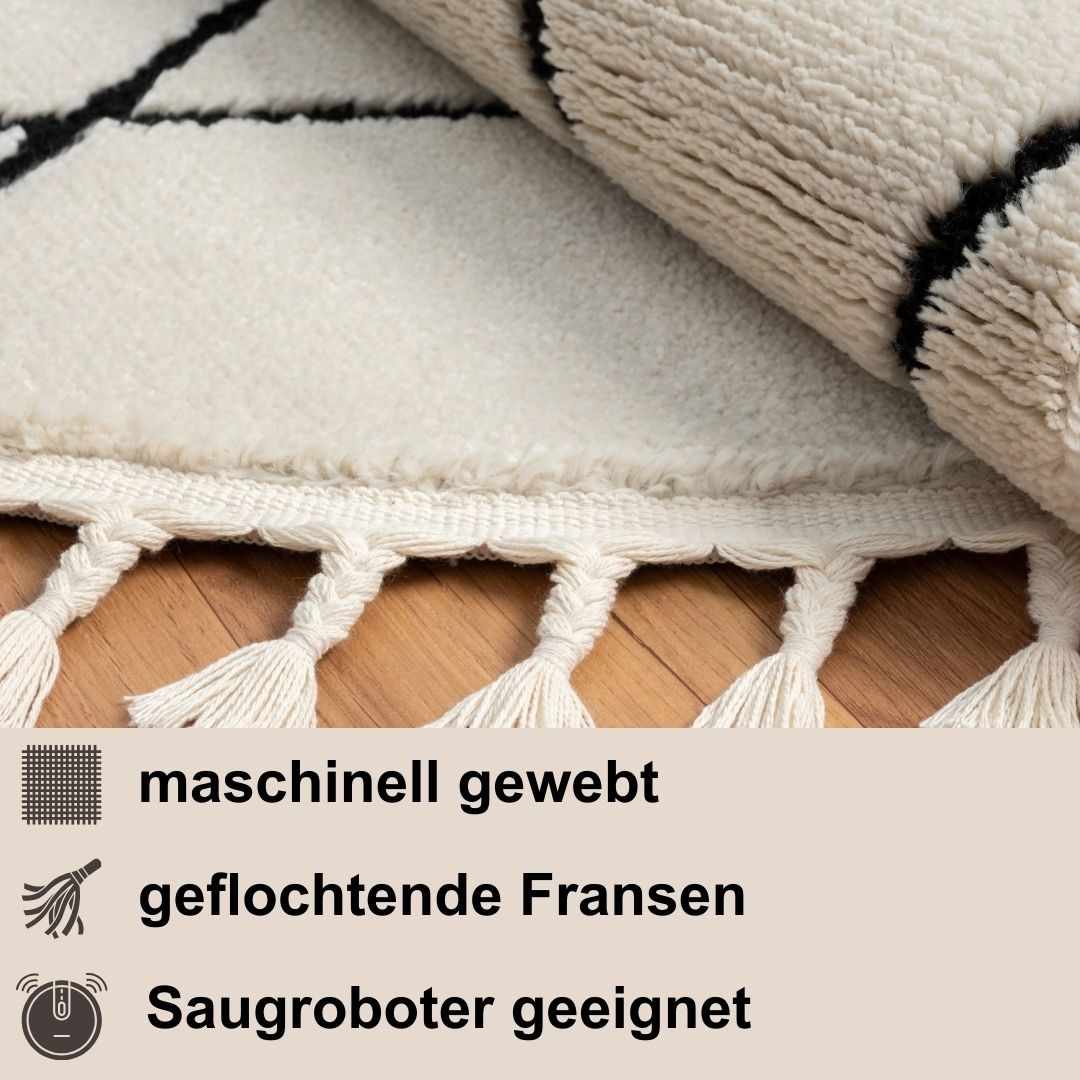 Myflair Möbel & Accessoires Hochflor-Teppich »Moroccan Diamond«, rund, 24 mm Höhe, modern, marokkanisches Design, Rauten Muster, weich, mit Fransen