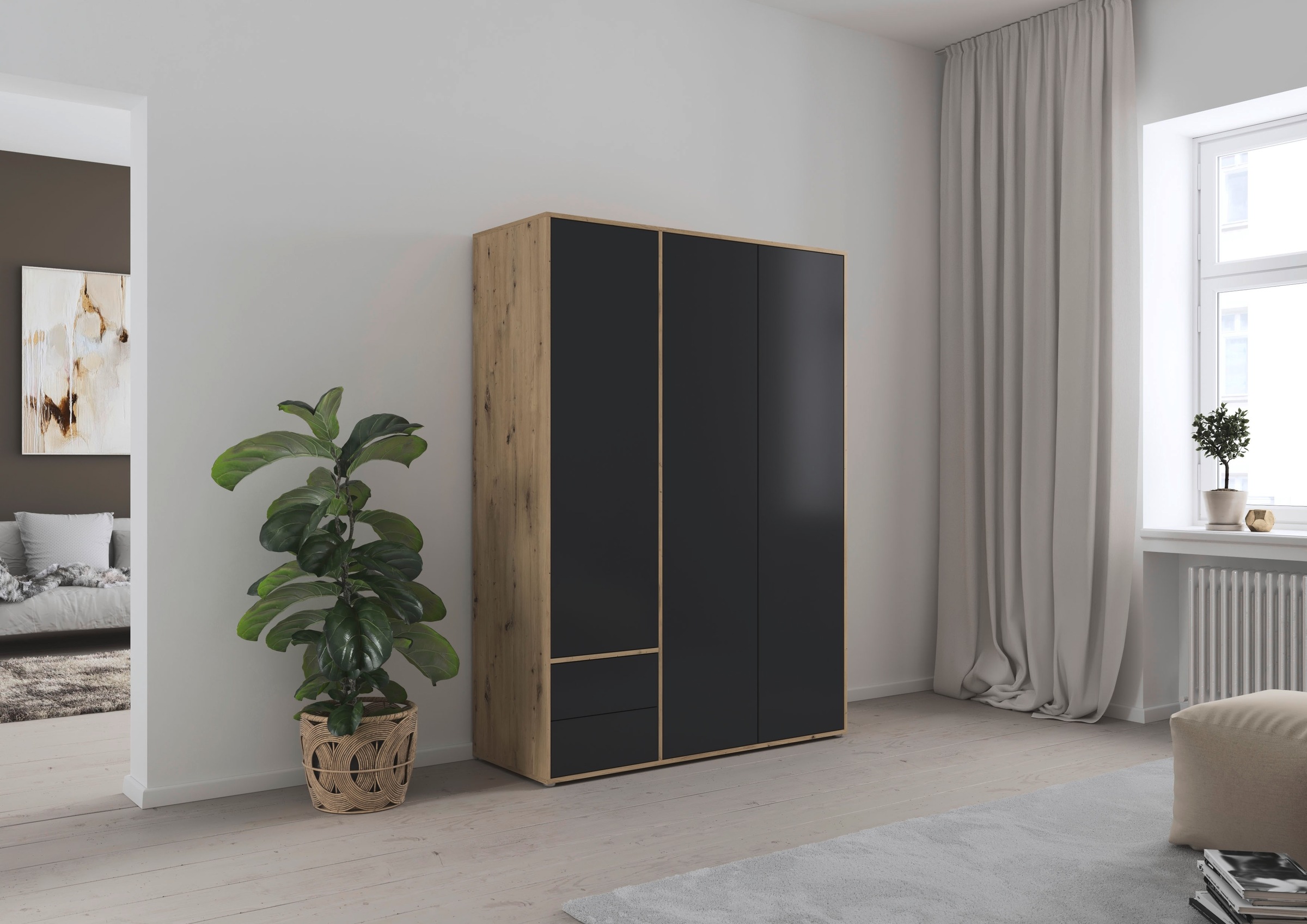 rauch Drehtürenschrank »Kleiderschrank Schrank Garderobe Wäscheschrank NABILA viel Stauraum«, (in 3 verschiedenen Ausstattungen BASIC/CLASSIC/PREMIUM), mit 2 Schubladen und Push-to-Open Funktion TOPSELLER MADE IN GERMANY