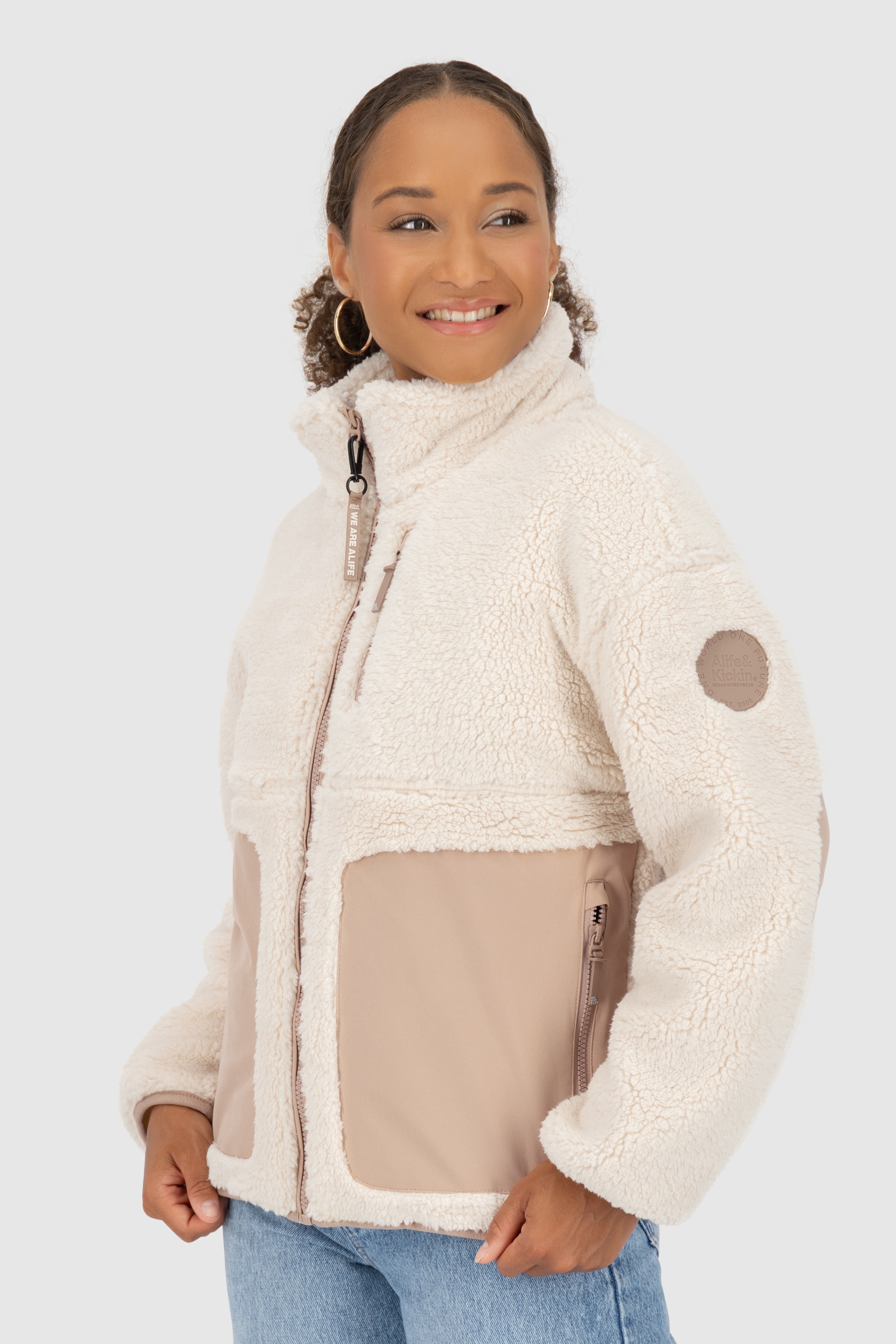 Alife & Kickin Winterjacke »Damen AnoukAK G«, ohne Kapuze, Stylische Teddy Plüschjacke mit hohem Kragen und Fleece-Innenfutter