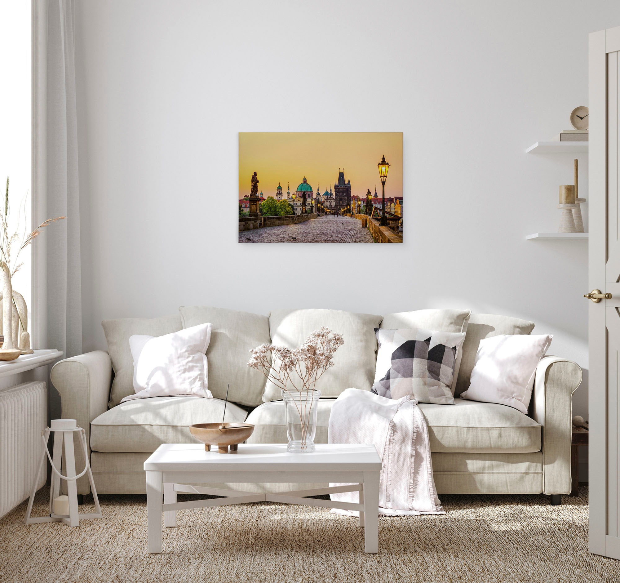 A.S. Création Leinwandbild »Charles Bridge«, Kunst-Gemälde-Kinder, (1 St.), Brücke Großstadt Keilrahmen Bild Prag Leinwand-Bild Wohnzimmer modern