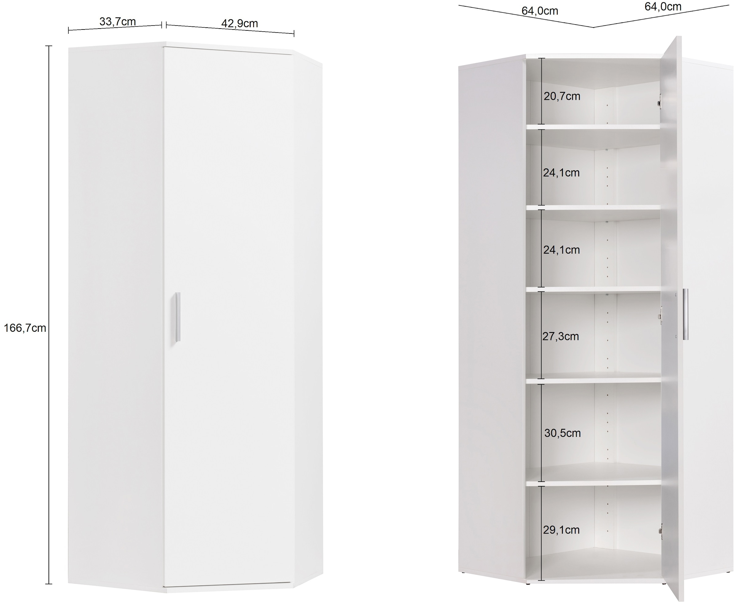Procontour Mehrzweckschrank »Eckschrank Clara BESTSELLER!«, (OTTOs Choice), Höhe 167cm, mit variabel verstellbaren Einlegeböden
