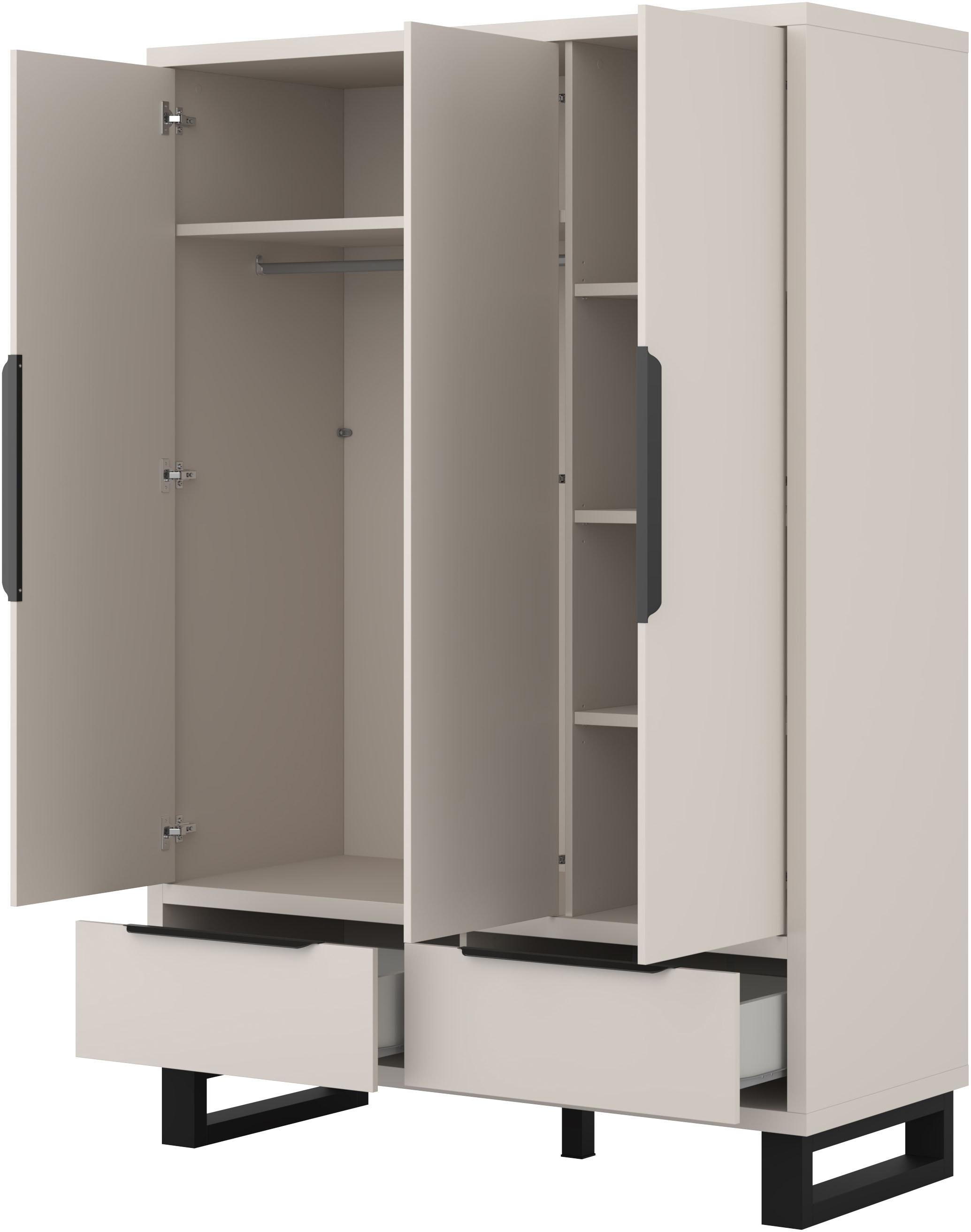 Home affaire Drehtürenschrank »Bronne,Breite 145 cm, Kleiderschrank inclusive Innenausstattung« Kleiderschrank, 2 Schubkästen, Metallgriffe, Garderobe