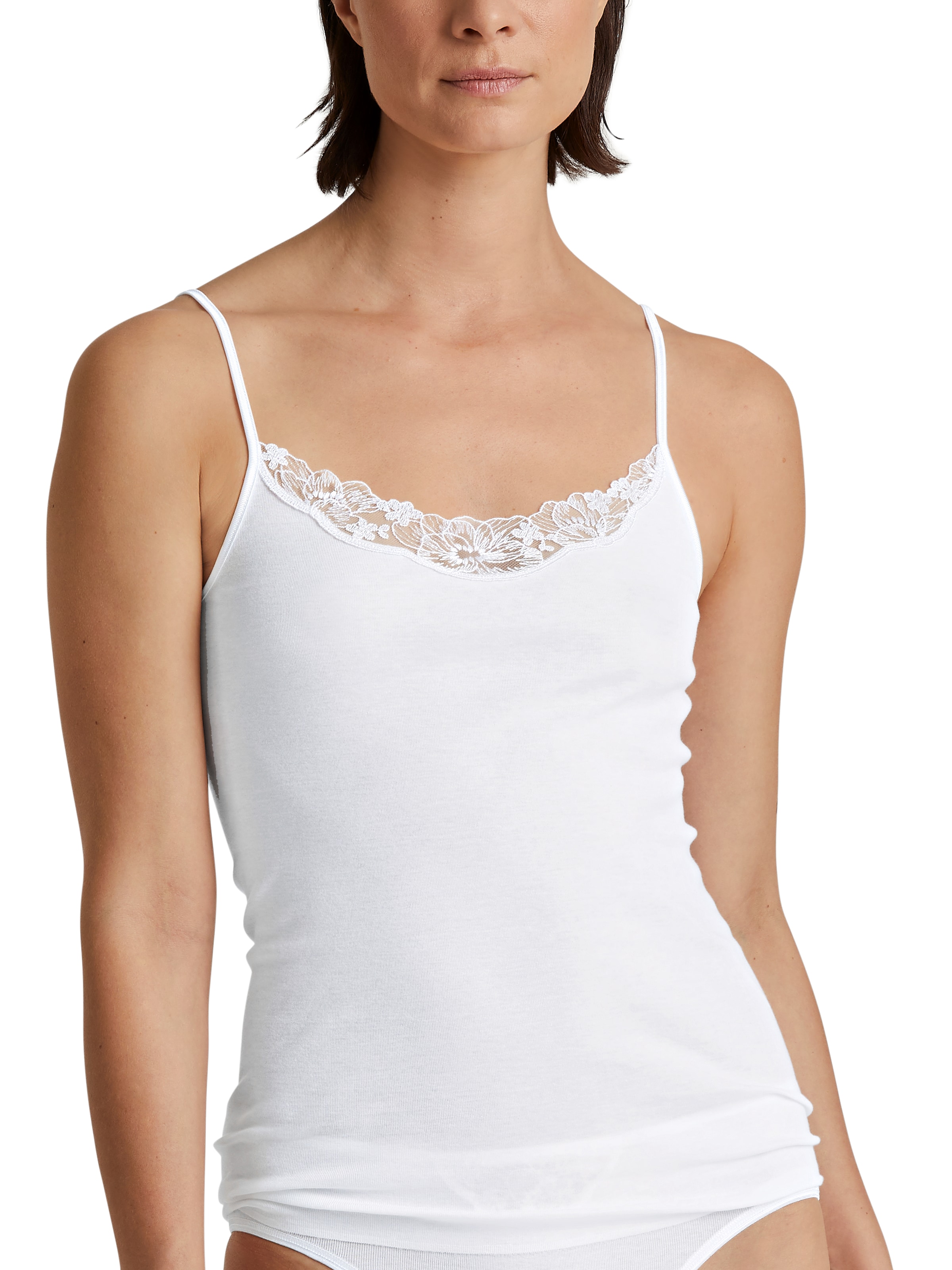 CALIDA Spaghettitop »Cotton Desire«, Spitzen-Einsatz, atmungsaktiv, Feinripp, Pure Cotton, weich