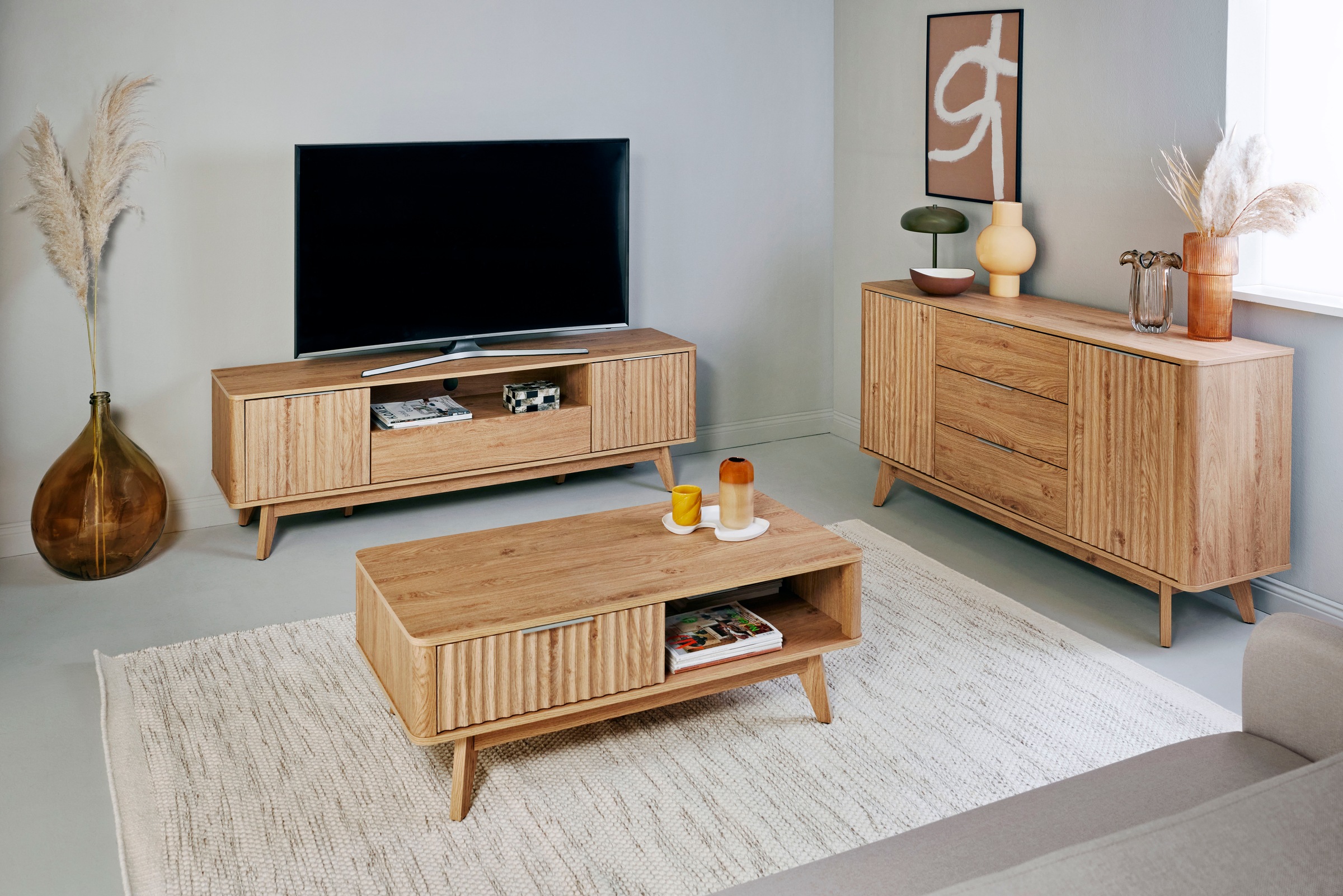 Jahnke Sideboard »WAVE SB 150«, (1 St.), Sideboard, Retro-Stil, Front in Wellendesign, Breite ca. 150 cm