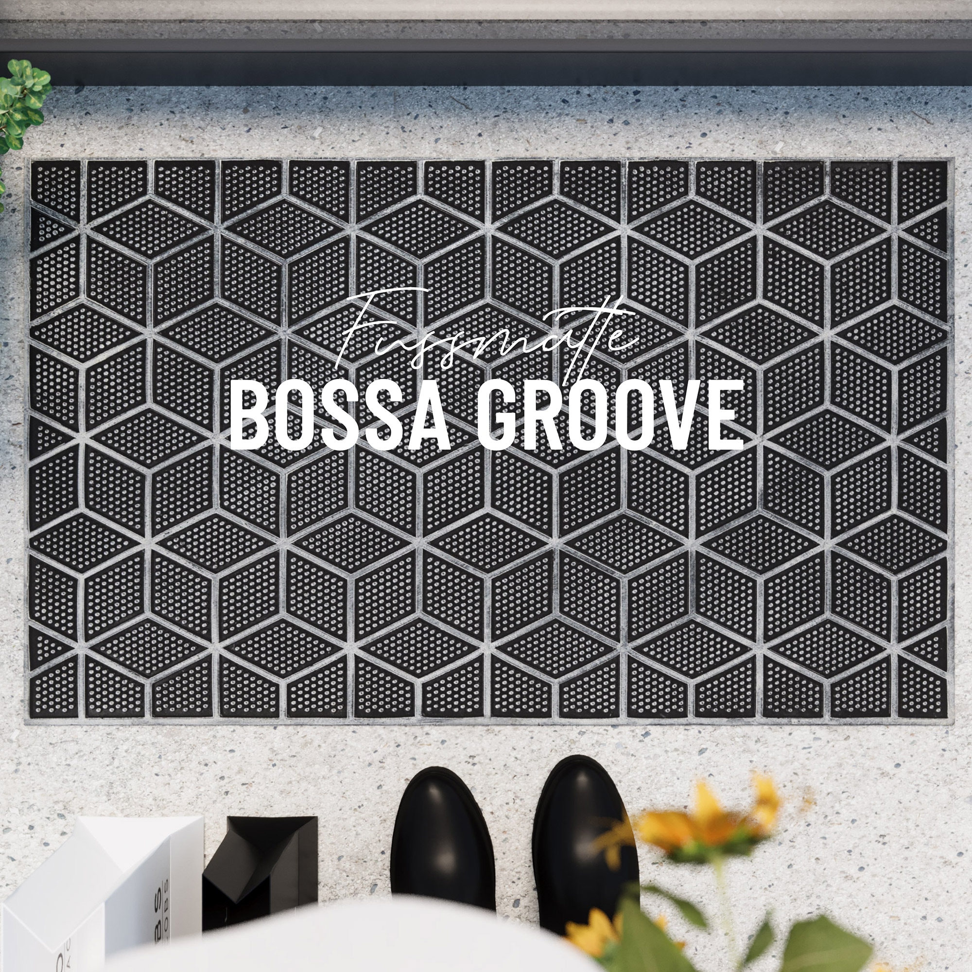 Wecon home Fußmatte »Bossa Groove«, rechteckig, 4 mm Höhe, Gummi, pflegeleicht, abwaschbar, rutschfest, geometrisches Muster