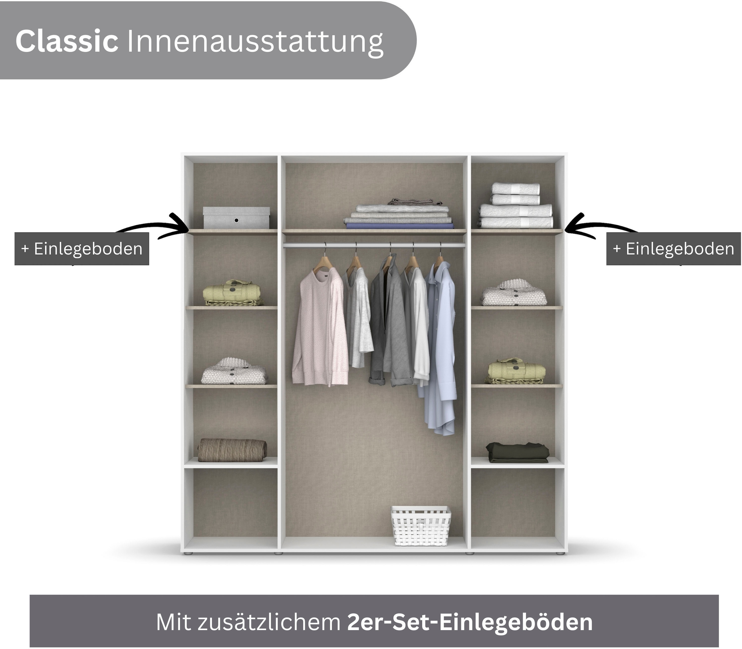 rauch Drehtürenschrank »Kleiderschrank Schrank Garderobe Wäscheschrank NAGATA mit Spiegel«, (in 3 verschiedenen Ausstattungen BASIC/CLASSIC/PREMIUM), und Schubladen sowie Stangengriffen TOPSELLER MADE IN GERMANY