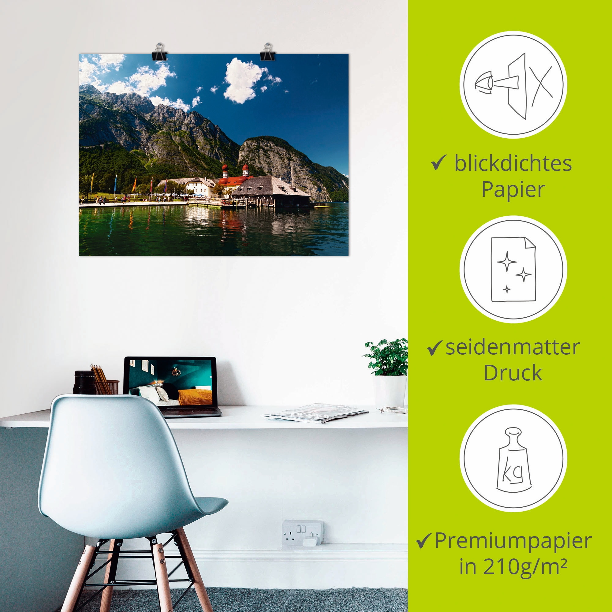 Artland Poster »St. Bartholomä Königssee II«, Berge, (1 St.), als Leinwandbild, Wandaufkleber oder Poster in versch. Größen