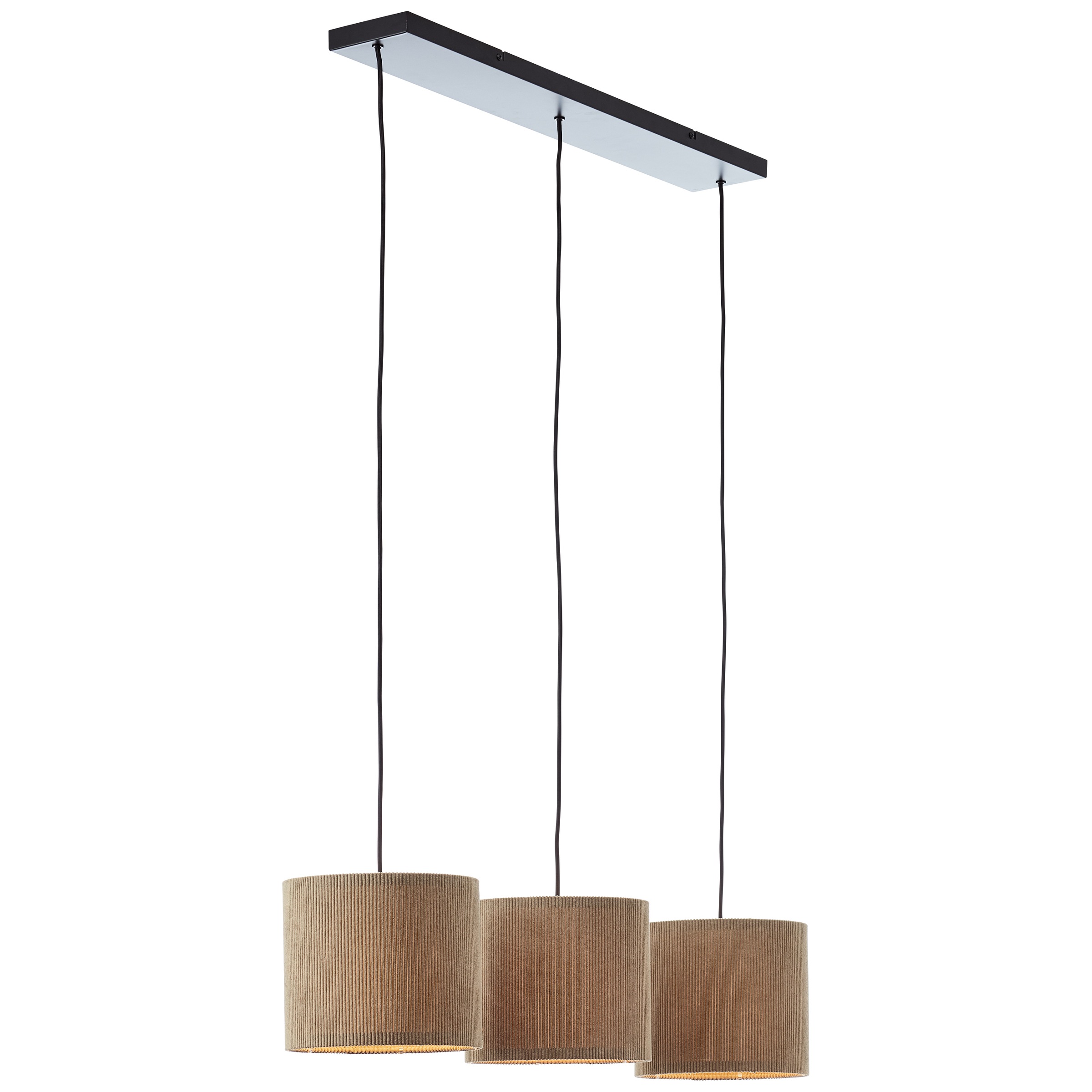Brilliant Pendelleuchte »Tony«, 3 flammig, Leuchtmittel E27 | ohne Leuchtmittel, mit Cord-Lampenschirm, 150 x 94 x 23 cm, 3x E27, kürzbar, Textil, grau