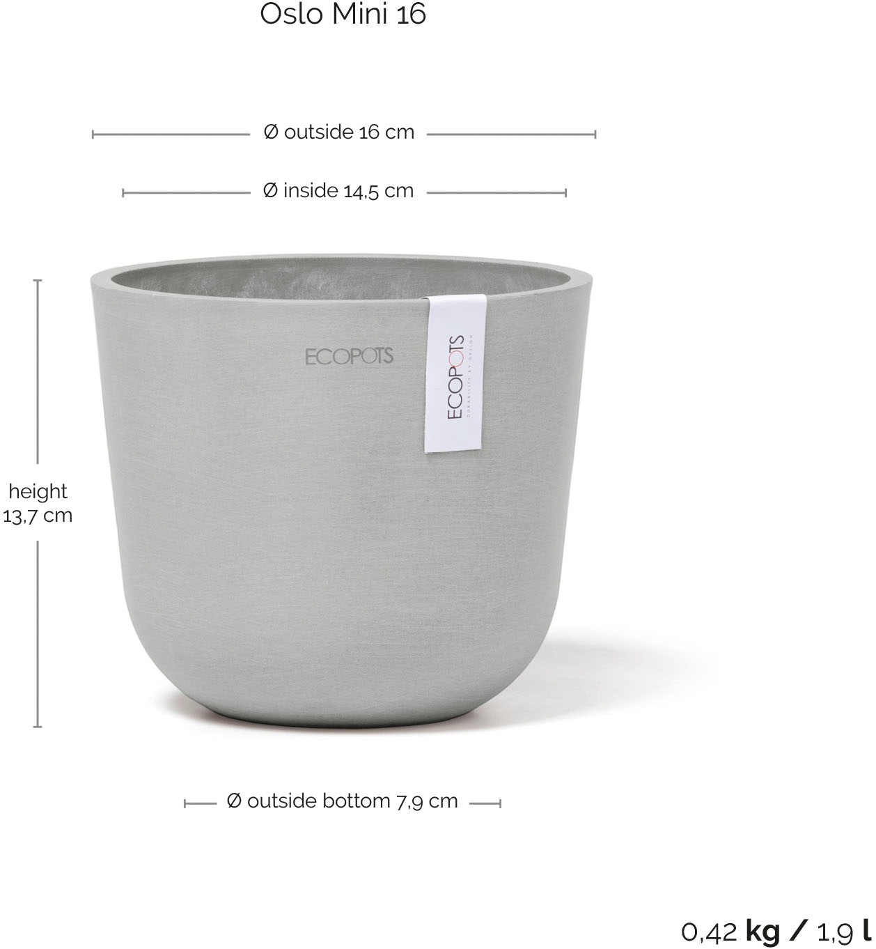 ECOPOTS Blumentopf »Oslo Mini 16 Weißgrau« für den Innenbereich