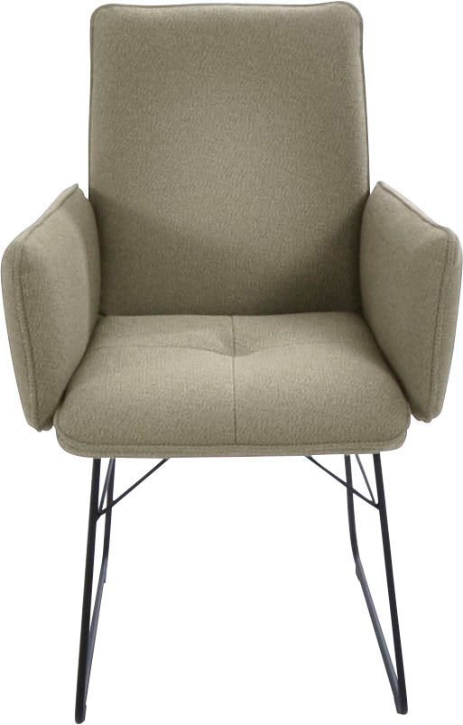 K+W KOMFORT & WOHNEN Armlehnstuhl () 1 Stk.Drahtkufengestell in Metall schwarz, Griff am Rücken, Steppung im Sitz salbei + schwarz
