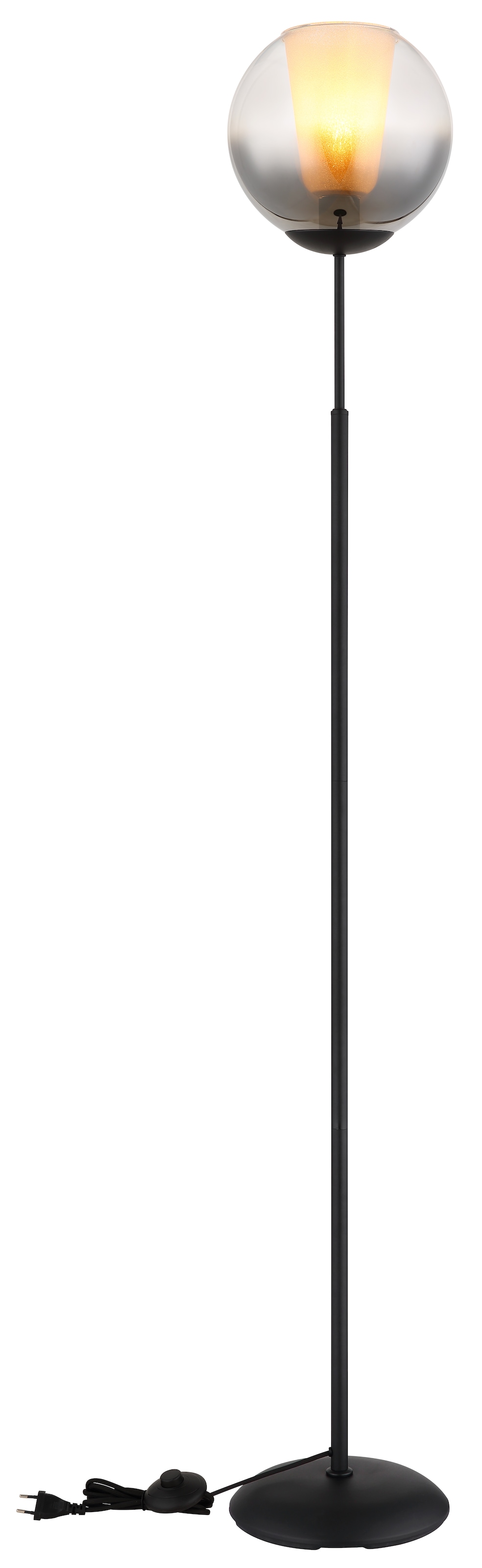 GLOBO LIGHTING Stehlampe »BARRY«, Leuchtmittel E27 | ohne Leuchtmittel, Stehlampe/Metall/Glaskugel rauchfarben/Glaskristalle klar