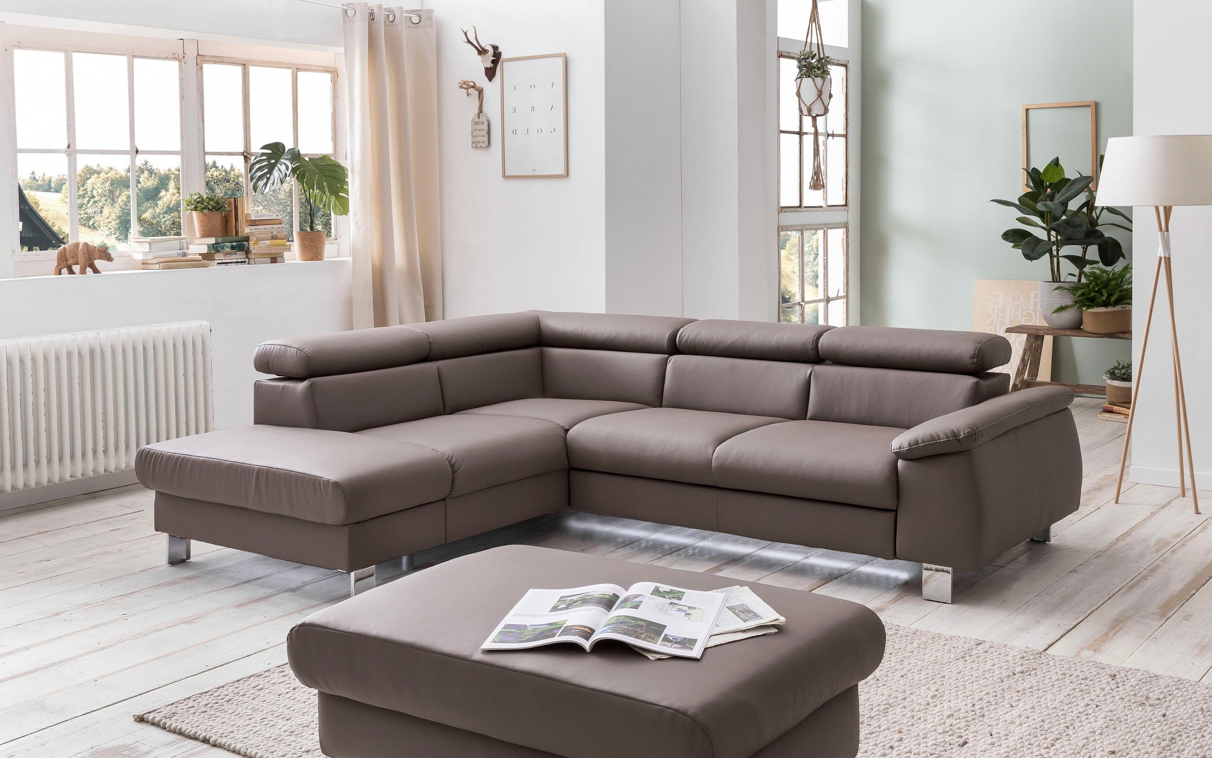 COTTA Polstergarnitur »Komaris L-Form«, (Set), Set bestehend aus: Ecksofa mit Kopfteilverstellung & Hocker